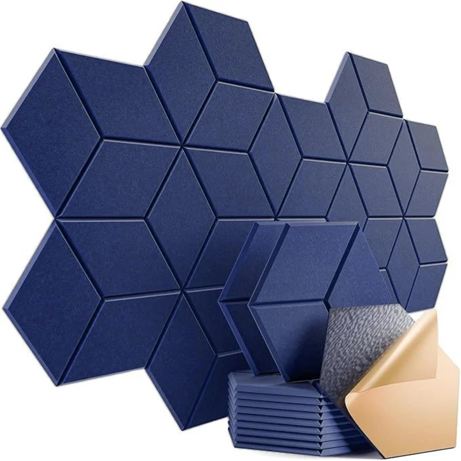 Paneles Acústicos Hexagonales Panel de espuma fieltro autoadhesivo con diseño en Y, insonorizante, for absorber el ruido y eliminar Para el estudio(Dark blue,8 PCS)