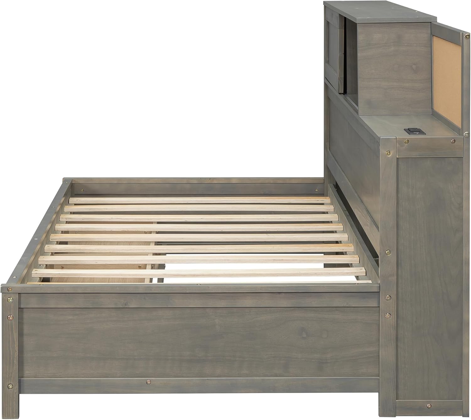 LUMISOL Twin Size Daybed with Built-in Storage Drawers & Shelves, Solid Wood Corner Bed Frame with Charging Station for Living Room, Apartment, No Box Spring Needed, Gray