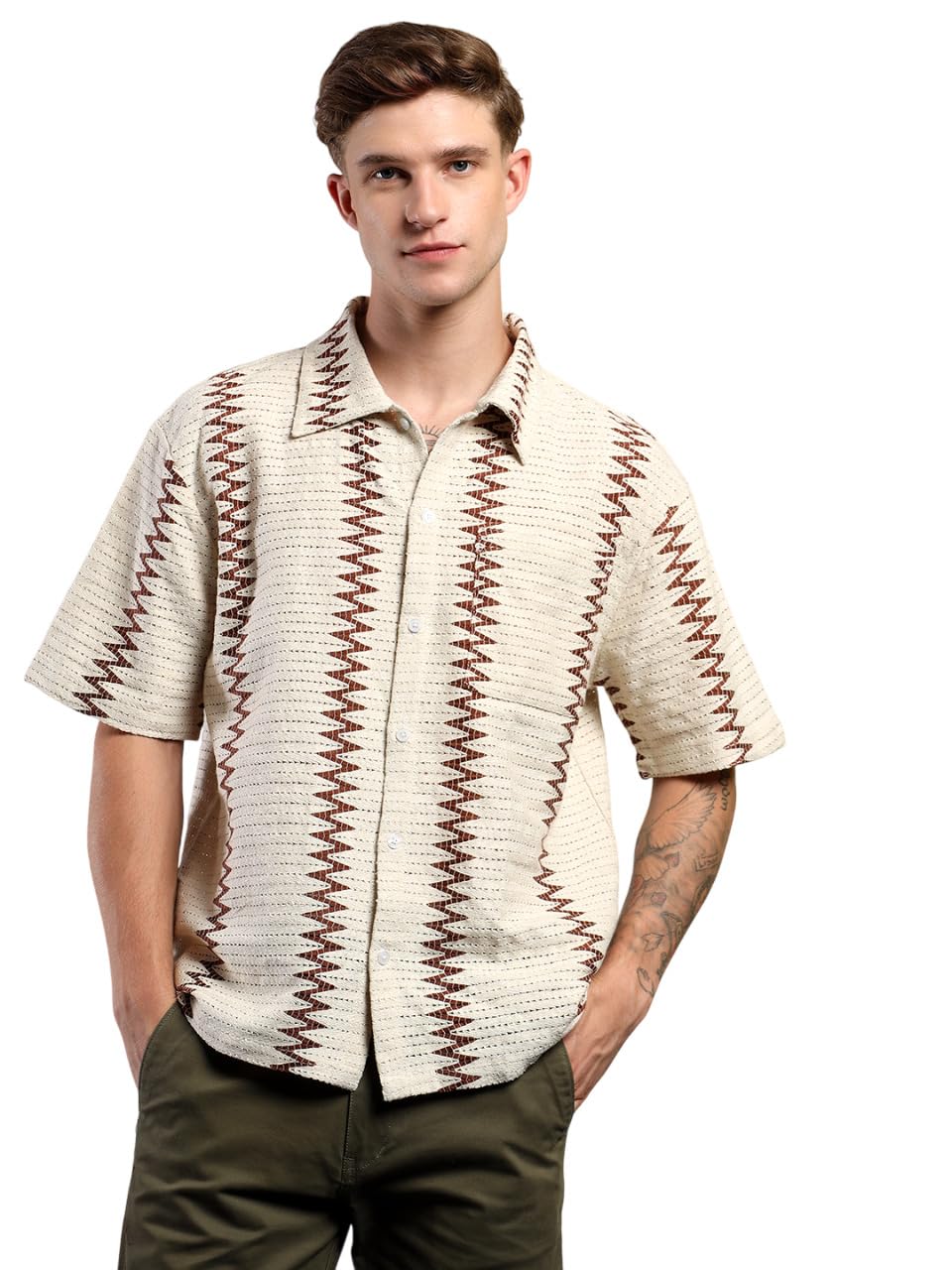 KOTTY Camicia da uomo a righe, vestibilità regolare