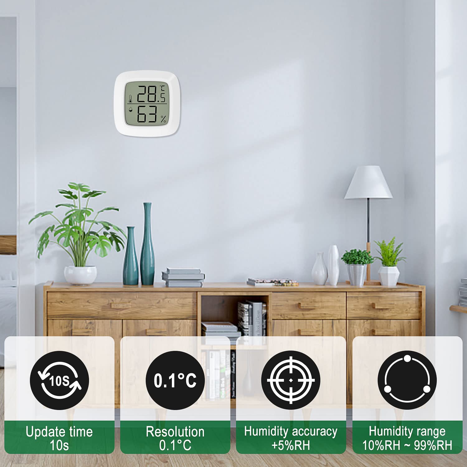 Mini LCD Hygrometer Innen 4 Stk, Digital Thermometer für Innenräume, Thermometer Hygrometer mit luftfeuchtigkeitsmesser, Raumthermometer zimmerthermometer für Babyzimmer Wohnzimmer Büro Gewächshaus