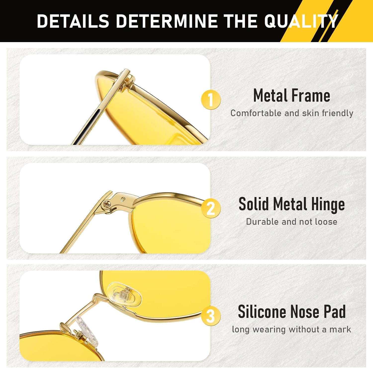 DUCO Night Vision Glasses for Men Women Chic Metal Polygon Frame, Anti-Glare, UV400 Protection, Yellow Polarized Lens 309Y