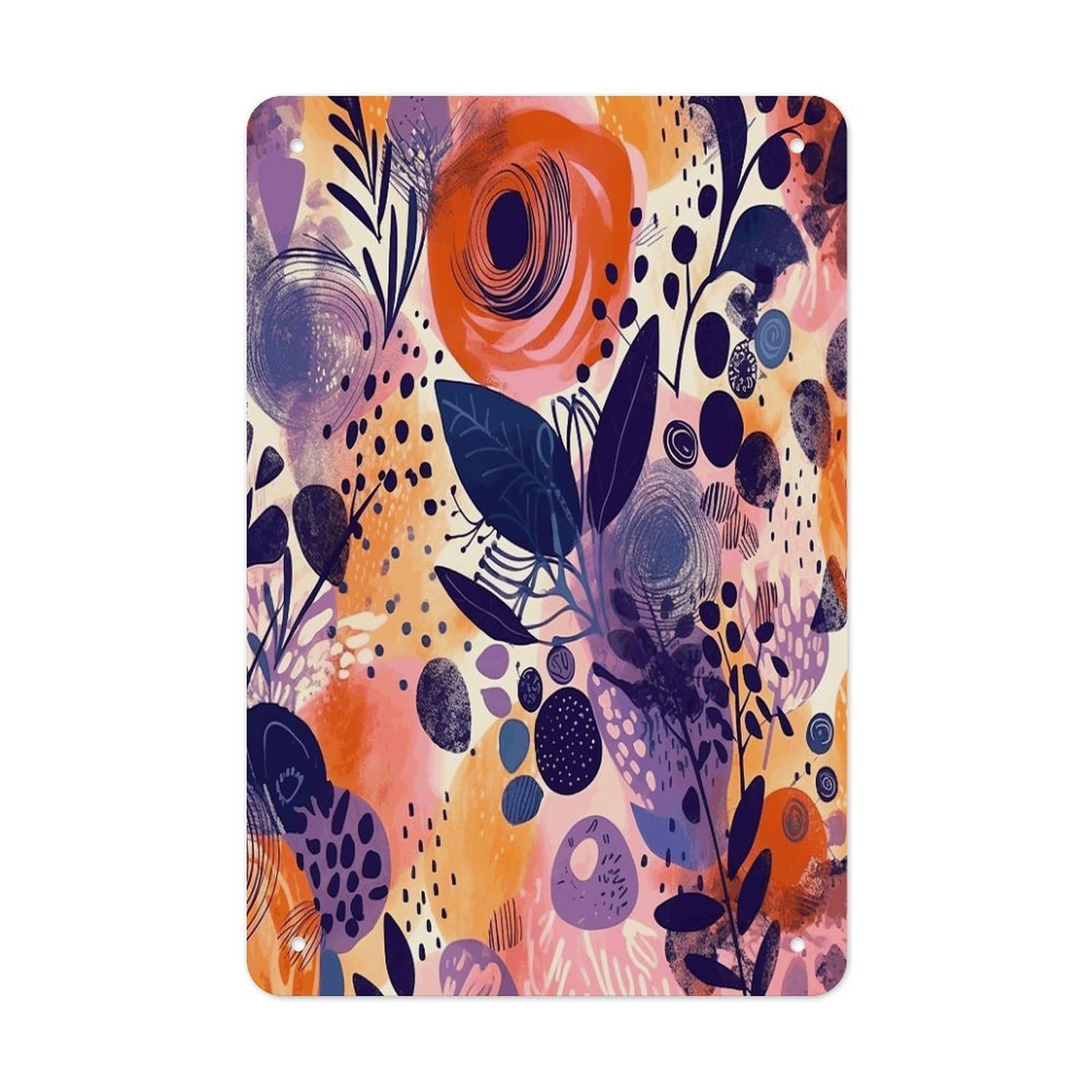 Hand Drawn Floral Pattern Metal Tin Sign Wall Decor Hanging Plaque