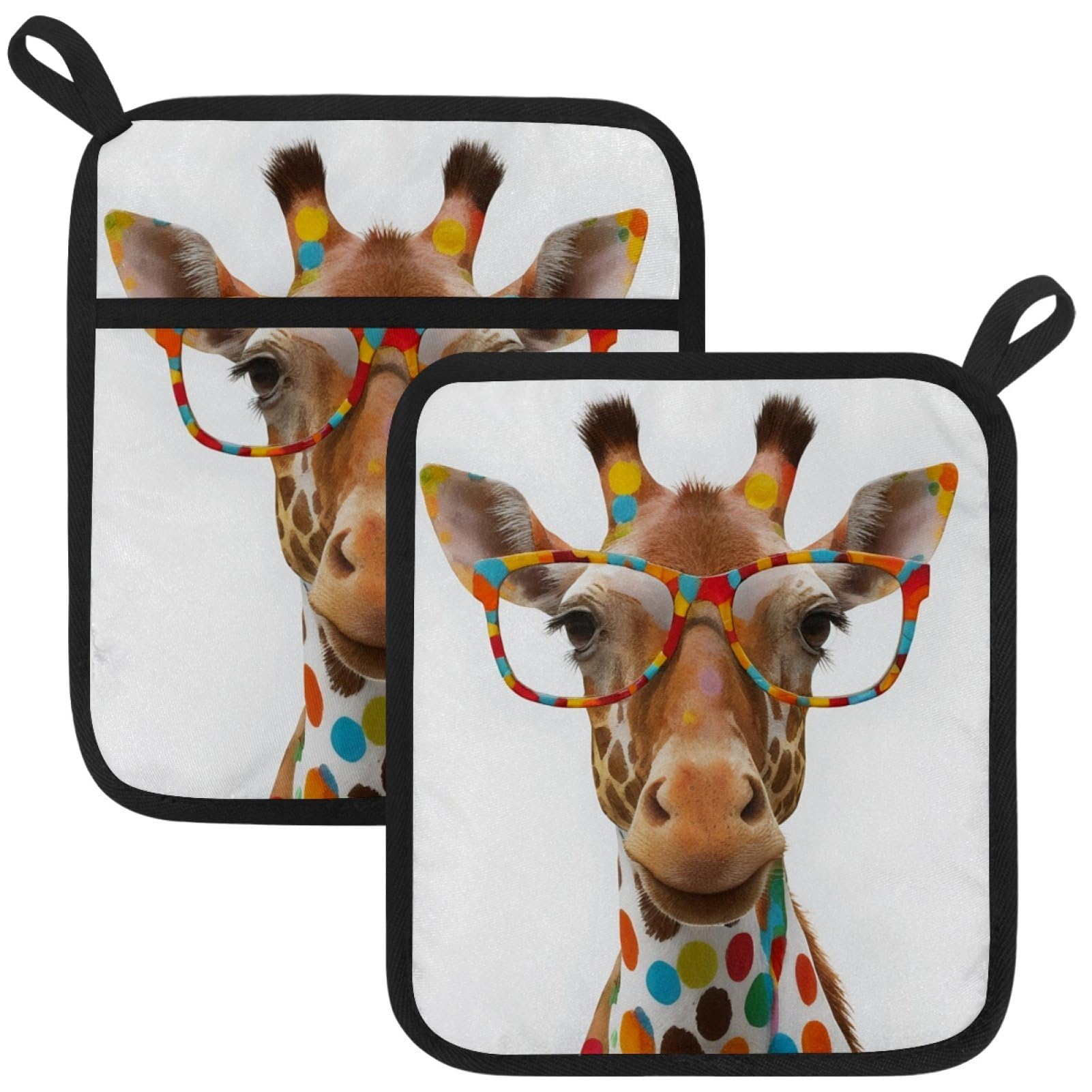 VAPOKF Funny Giraffe Pot Holders with Pocket for Kitchen Heat Resistant Potholders Large Polyester-Cotton Square Oven Mitts Set