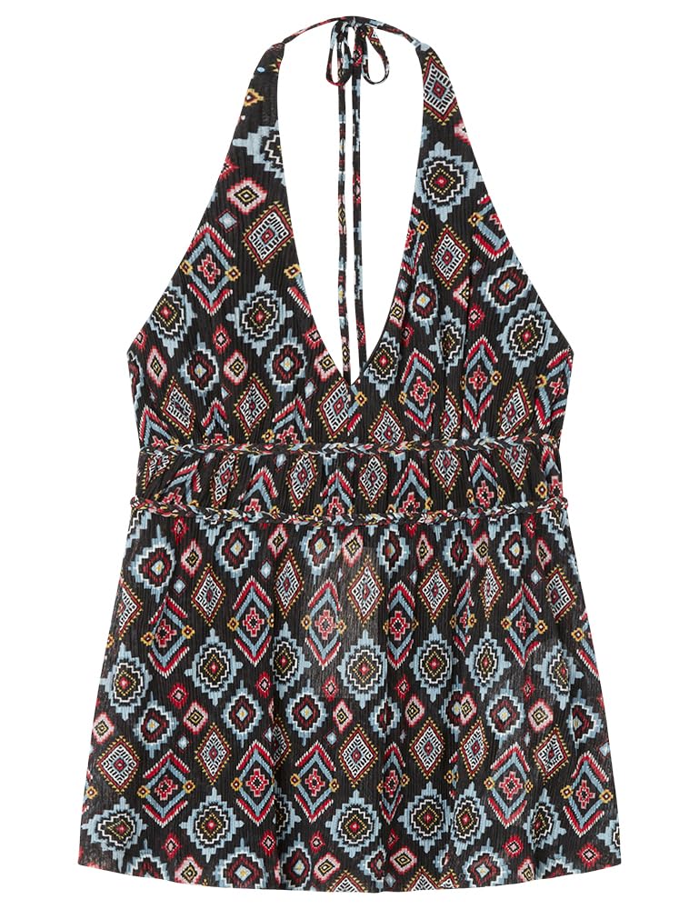 Springfield Boho Halter Printed Top Camiseta Mujer
