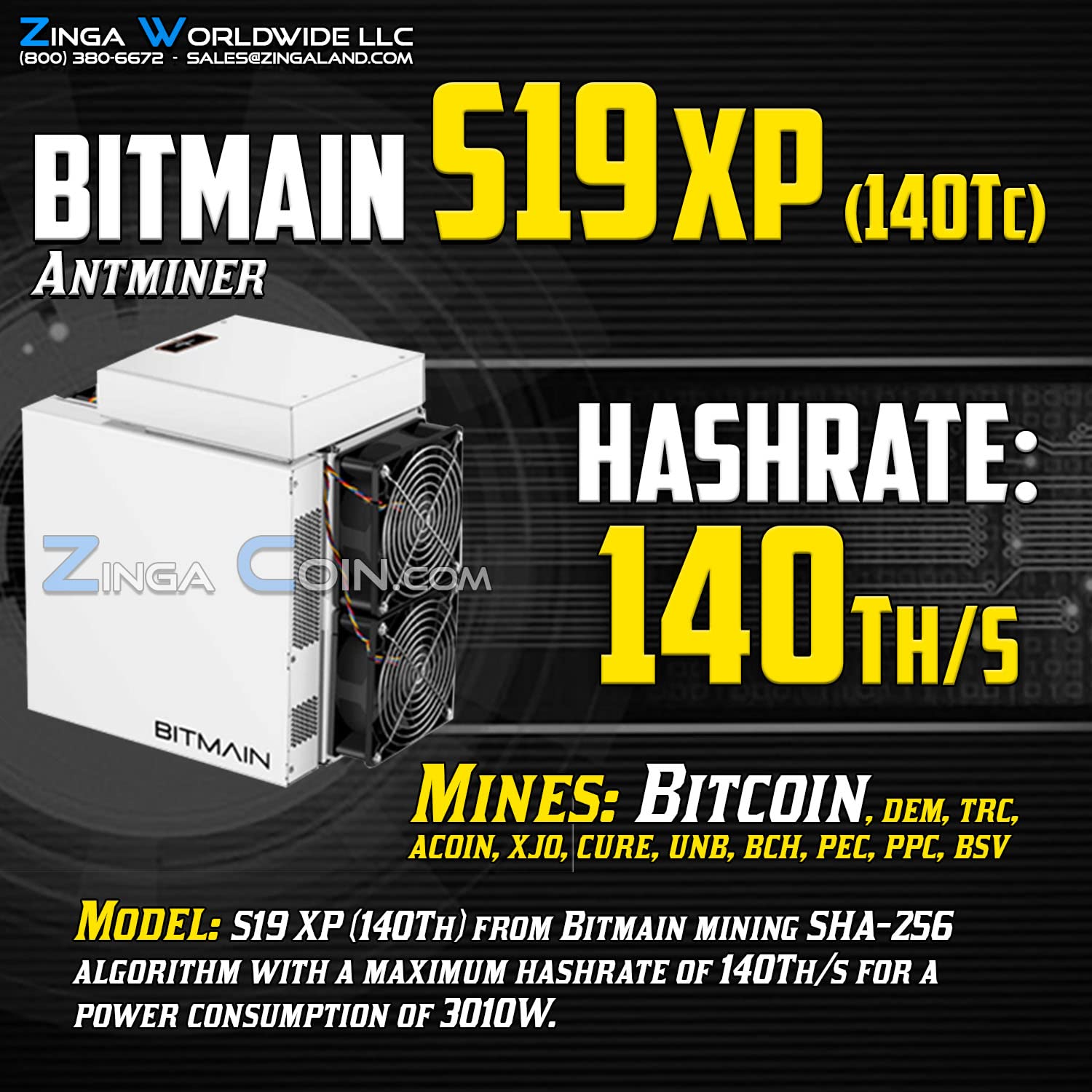 Pre-Order Bitmain Antminer S19 XP140Th Bitcoin Miner BTC ASIC Mining USA  Stock Ships from Zinga Worldwide MN Headquarters We Finance : Amazon.ca:  Electronics