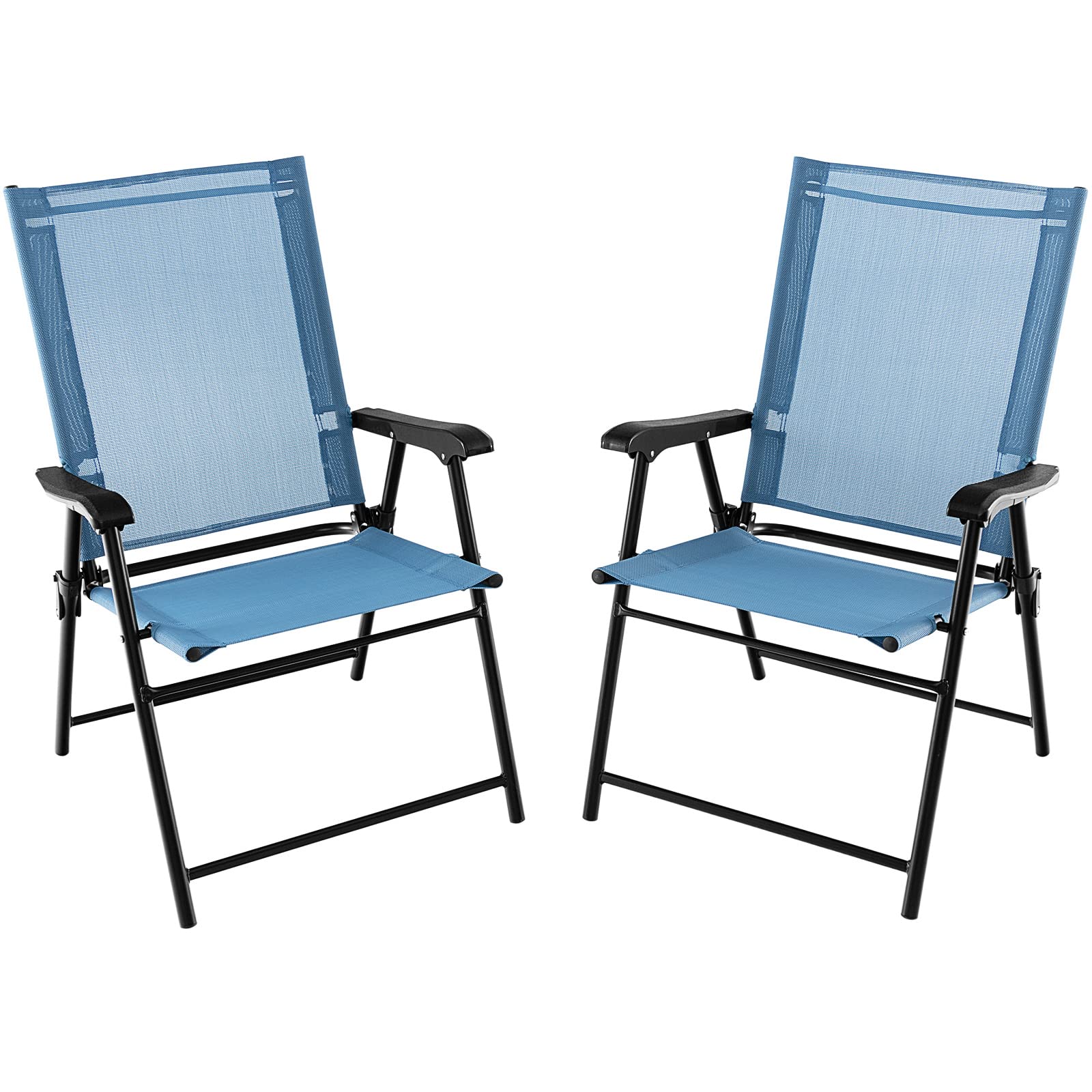 COSTWAY Set de 2 Sillas de Jardin Plegable, Silla Plegable Camping con Respaldo de Tela y Resabrazos, 2 Sillas Terraza Exterior, 65 x 60 x 93 cm, Terraza, Patio Trasero, Piscina Camping (Azul)