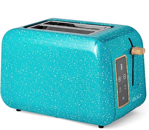 Pioneer Woman - Tostadora digital de 2 rebanadas, moteado, 6 ajustes de sombra, pantalla LED, ranuras extra anchas (moteado verde azulado)