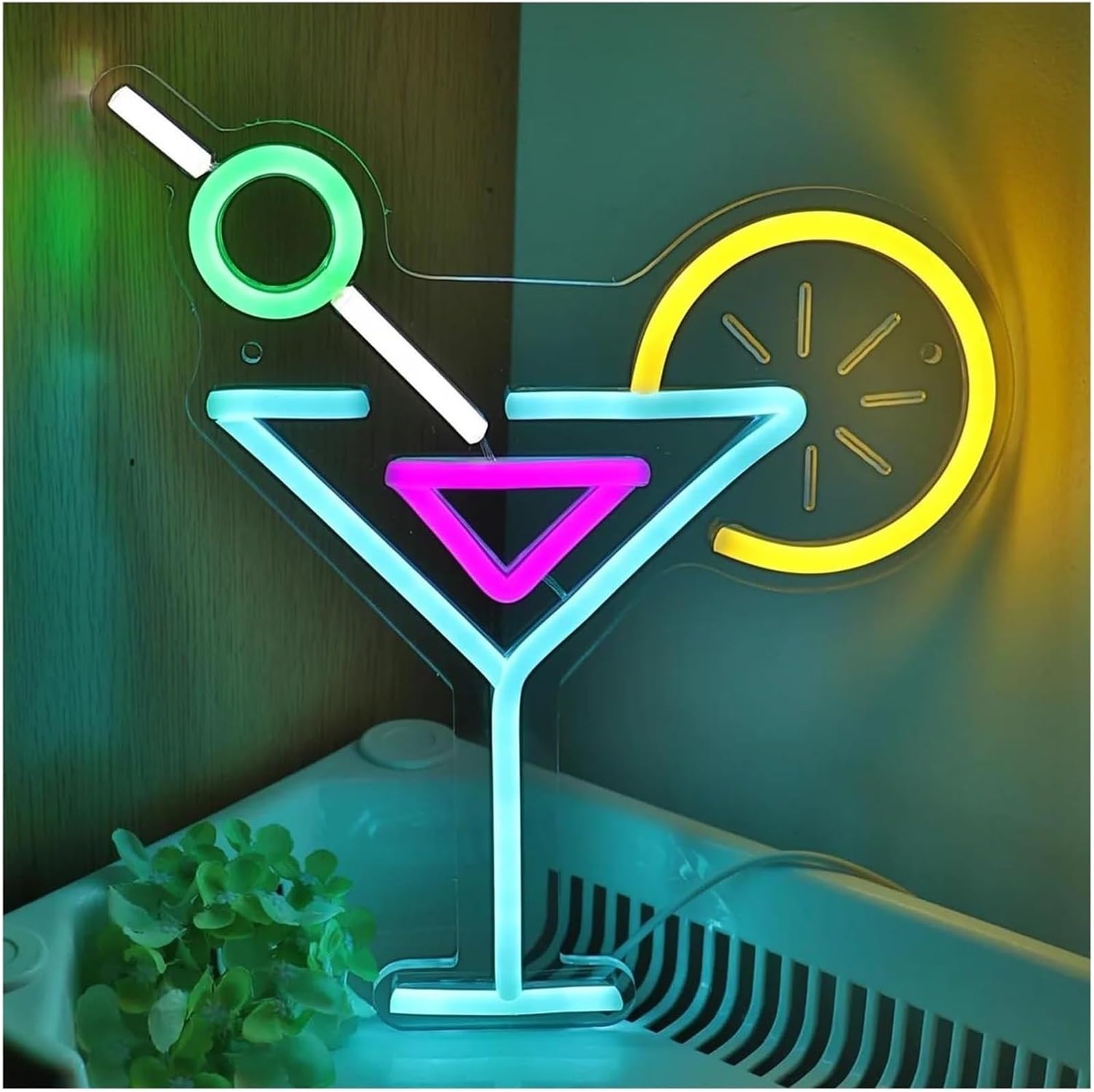 Luci al neon Per lampada al neon Cocktail Succo limone per la decorazione della parete per stanza Festa Casa Pub Club Illuminato