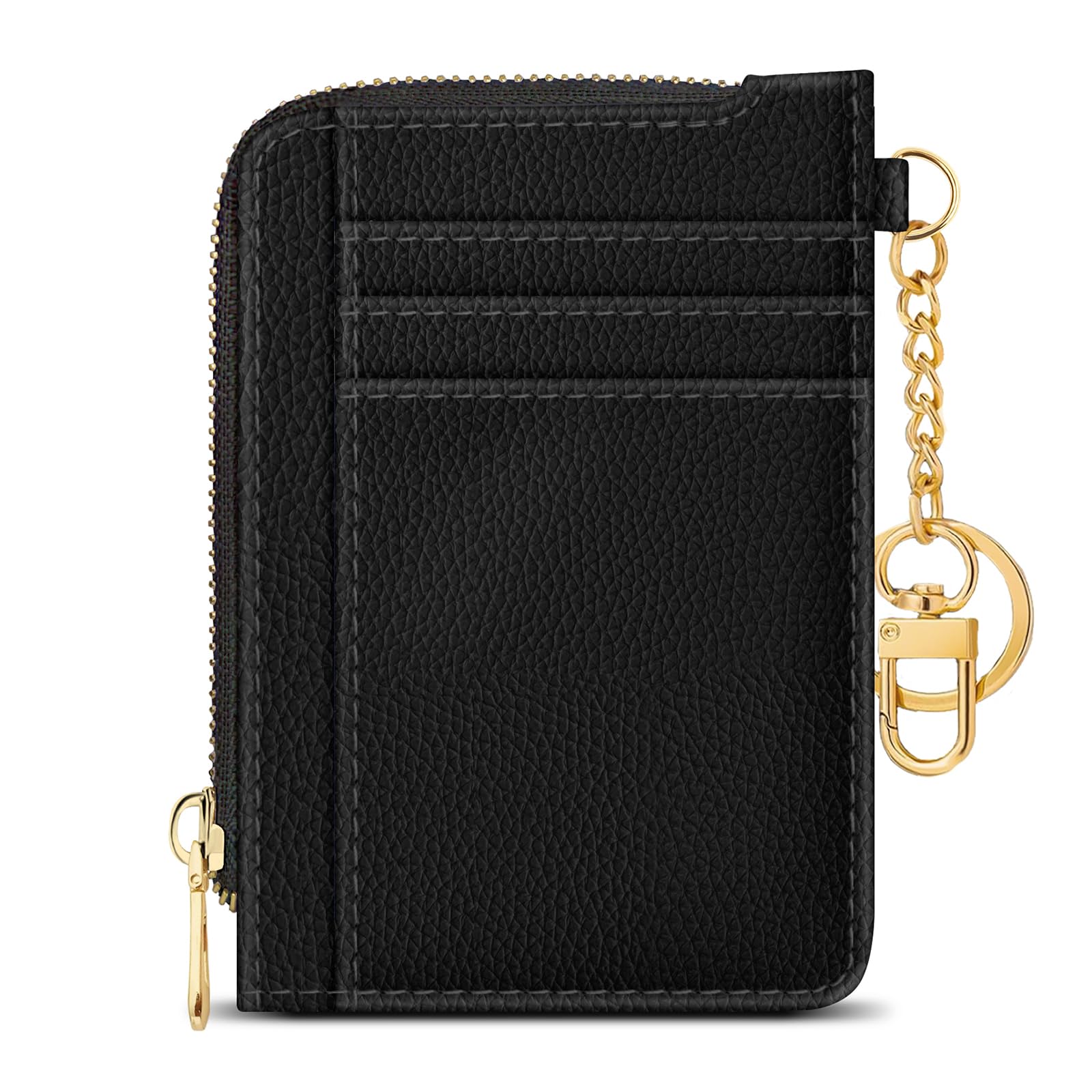 GIANCOMICS Slim Wallet Credit Card Holder Women, Rfid Blocking Black Small Card Case, Keychain Thin Pocket Curved Zipper Wallet, Travel Card Holder PU