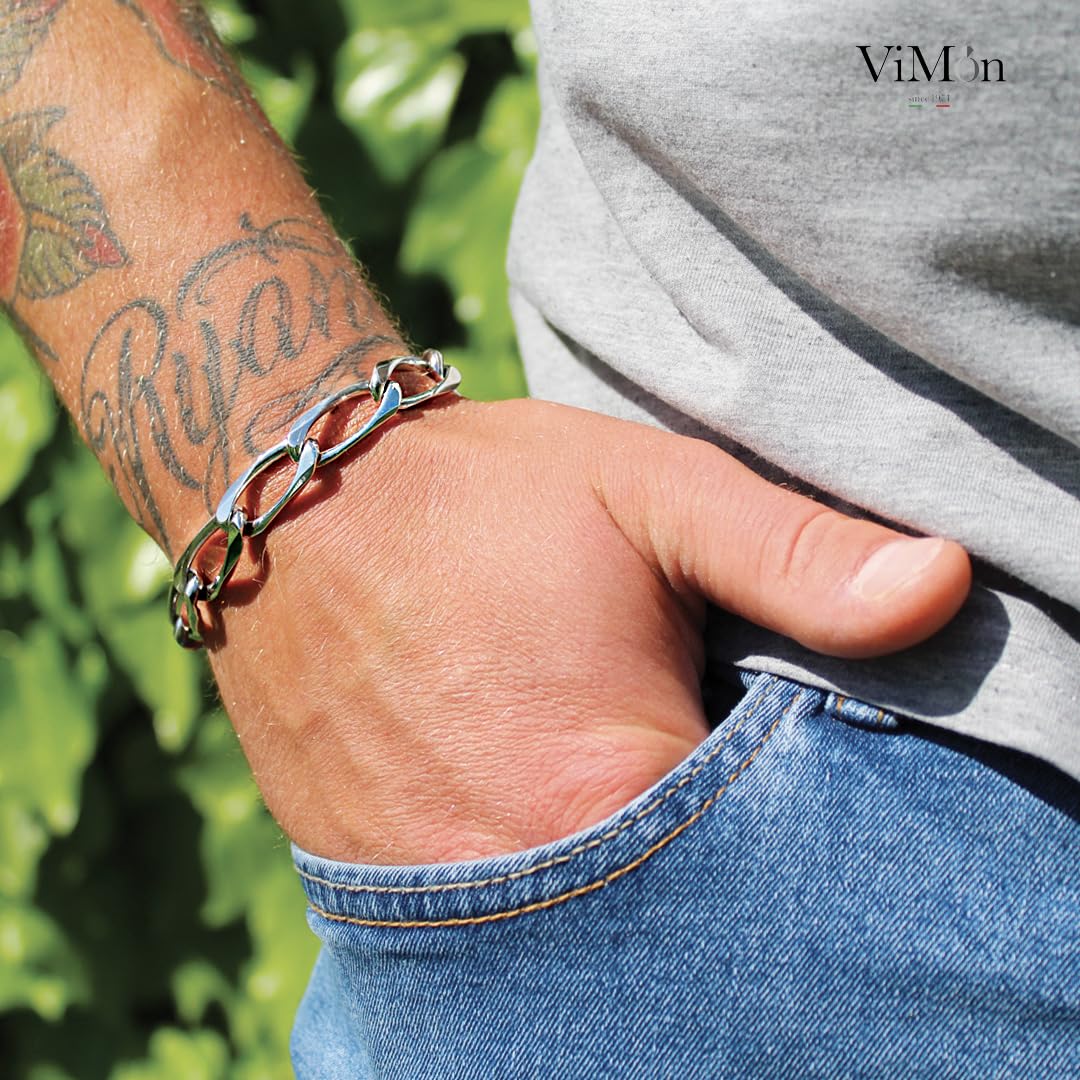 BRACCIALE da UOMO robusto in ARGENTO vero massiccio 925,CATENA grumetta maglia lunga,larghezza 10 mm- spessore 3 mm-,lunghezza SU MISURA e completo di scatola regalo.