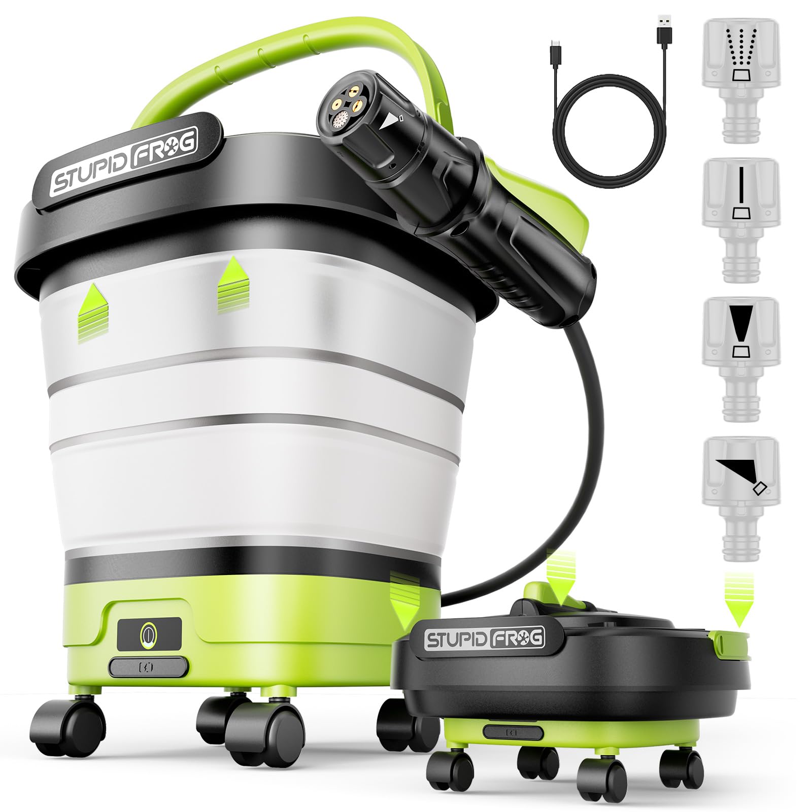Photo 1 of StupidFrog Portable Max 72 PSI Hand Sprayer, Cordless Garden Sprayer with 2000mAh Battery, 4-in-1 Nozzle, 12L Collapsible Bucket, Low Pressure Cleaner for Outdoor Cleaning, Camping, Gardening