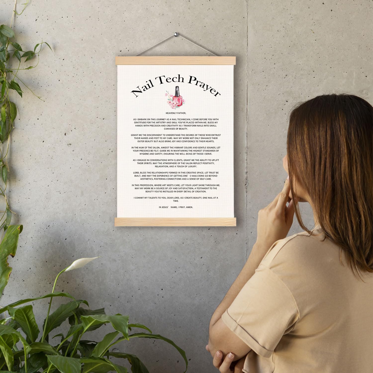 pouep Nail Tech Prayer Wooden Poster Hanger Frame 12.5x17 Inch,Appreciation Gift For Nail Techs,Nail Tech Gifts,Nail Tech Gifts For Woman
