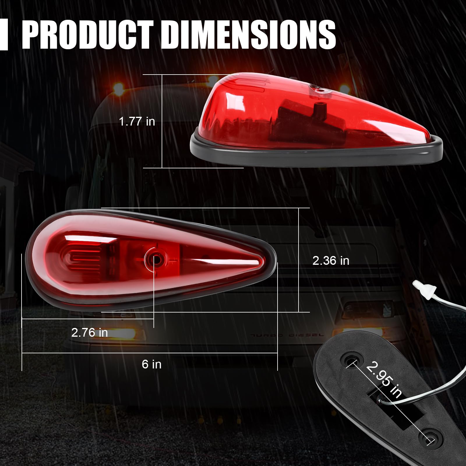 5 luci rosse a goccia per cabina a 9 LED, luce di posizione anteriore superiore per tettuccio con cavi e kit di montaggio per camion, pickup, furgoni, semis e camper