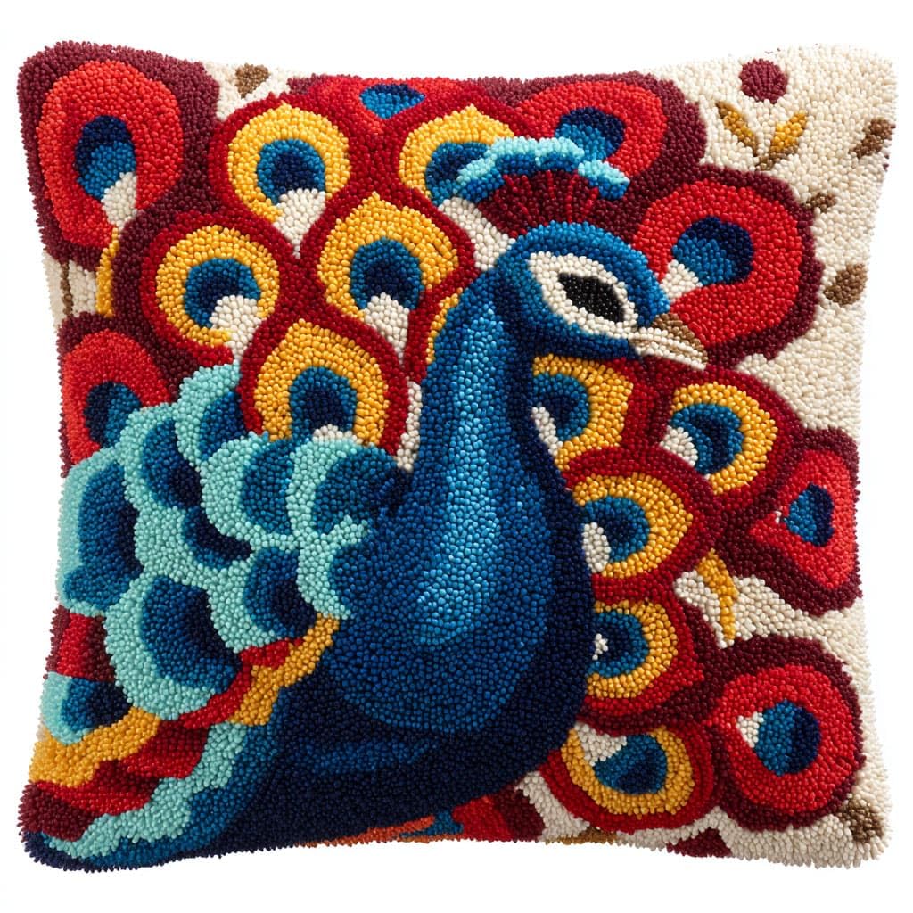 Henypt DIY Latch Hook Pillow Kit, Peacock
