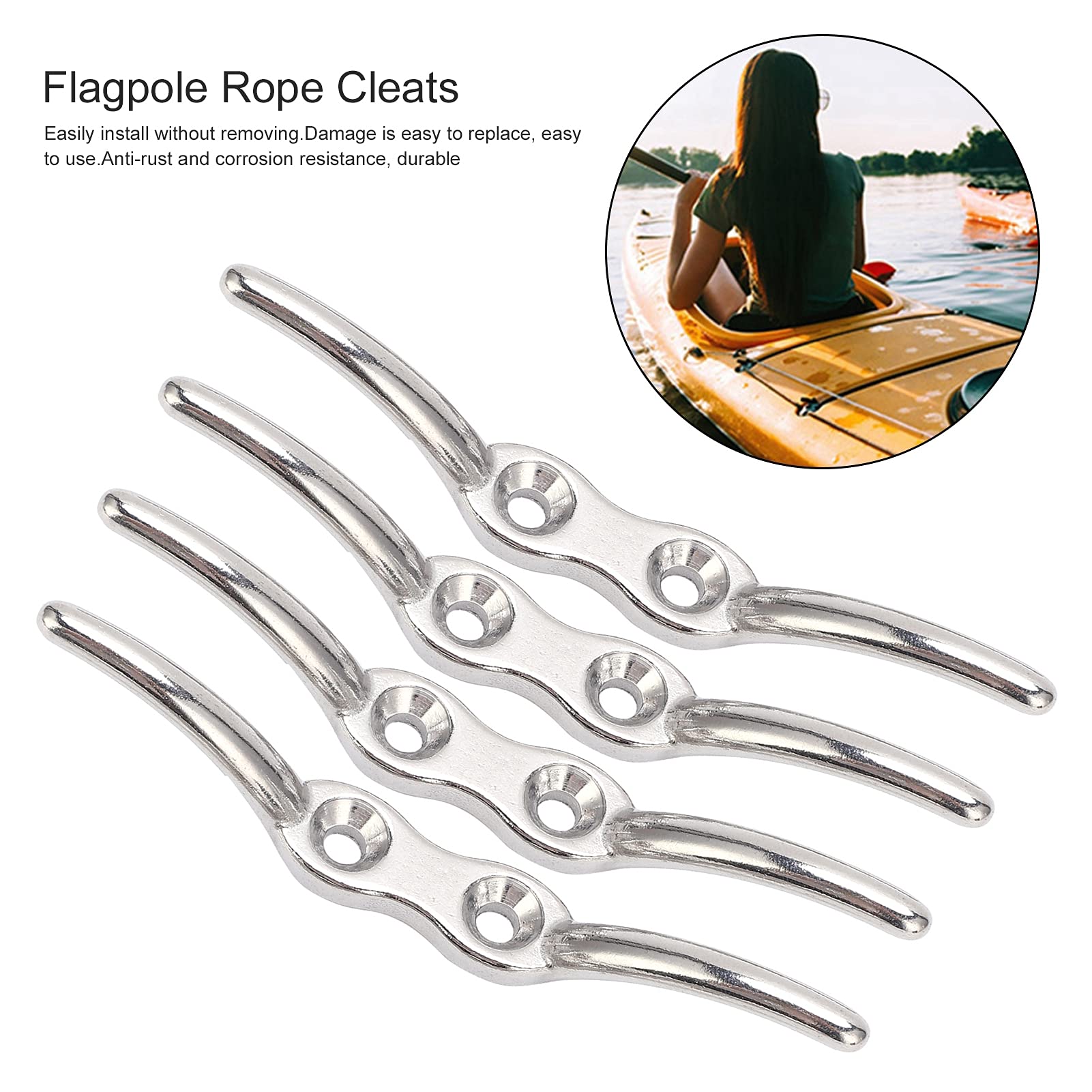 KIBBEH Lot De 4 Crochets à Taquets 150 Mm – Métal Antirouille, Pour Bateau, Quai, Kayak, Mât