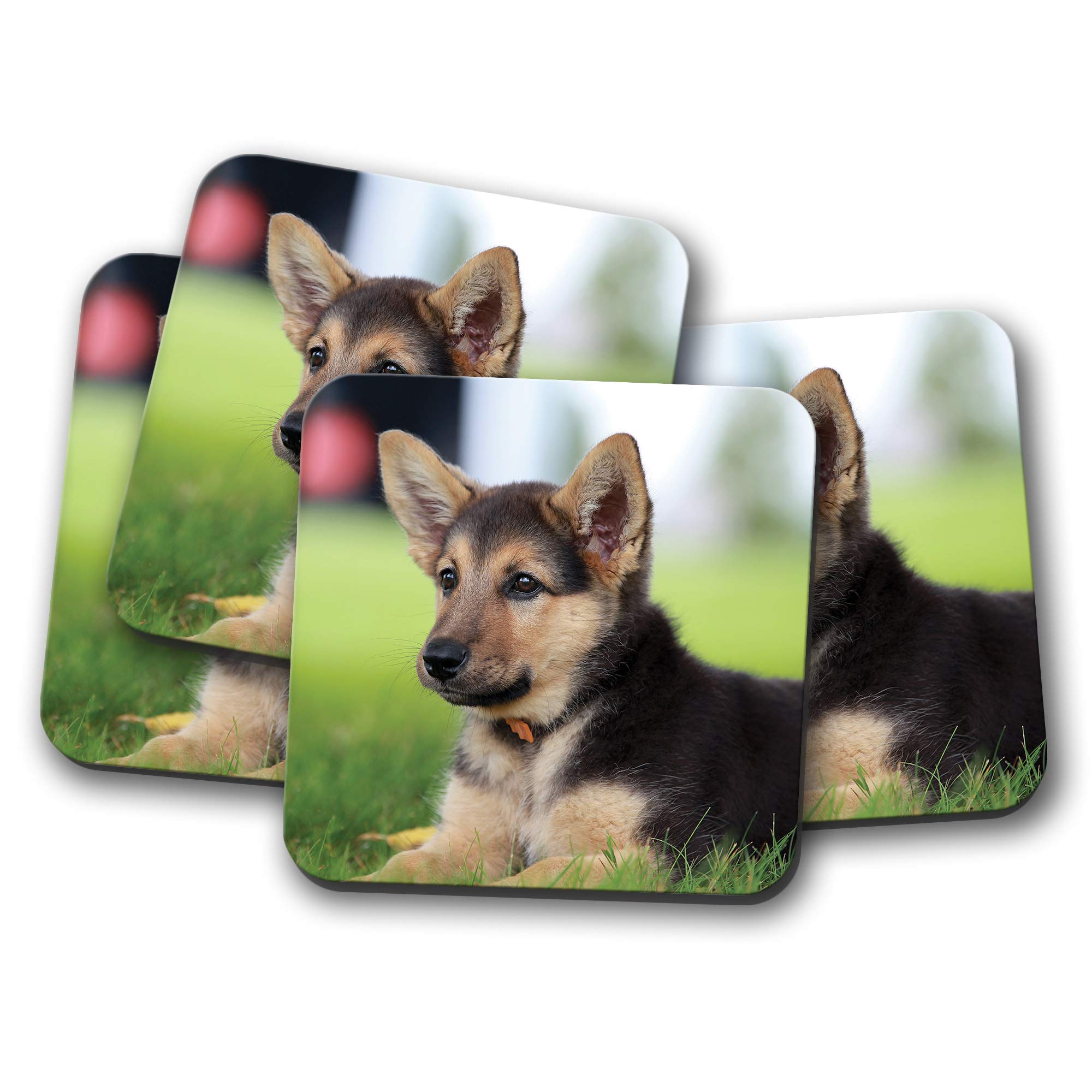 Destinationvinyl Multicolor 4 Set - Alsatian Puppy Coaster - German Shepherd Dog Cute Puppies Fun #8646