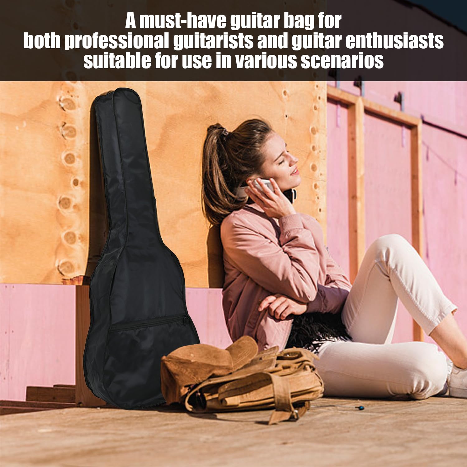 Nowoczesny, czarny pokrowiec na gitarę akustyczną z 5 kostkami, Talla única