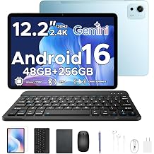 P12PLUS Android 16 12-inch Tablet 12.2-inch Android 16 2.4K 120Hz Gemini AI 48GB RAM + 256GB ROM 2TB Extended Unisoc T7300 8 Core 12000 mAh Wi-Fi Model Widevine L1 Bluetooth 5.4 Key board