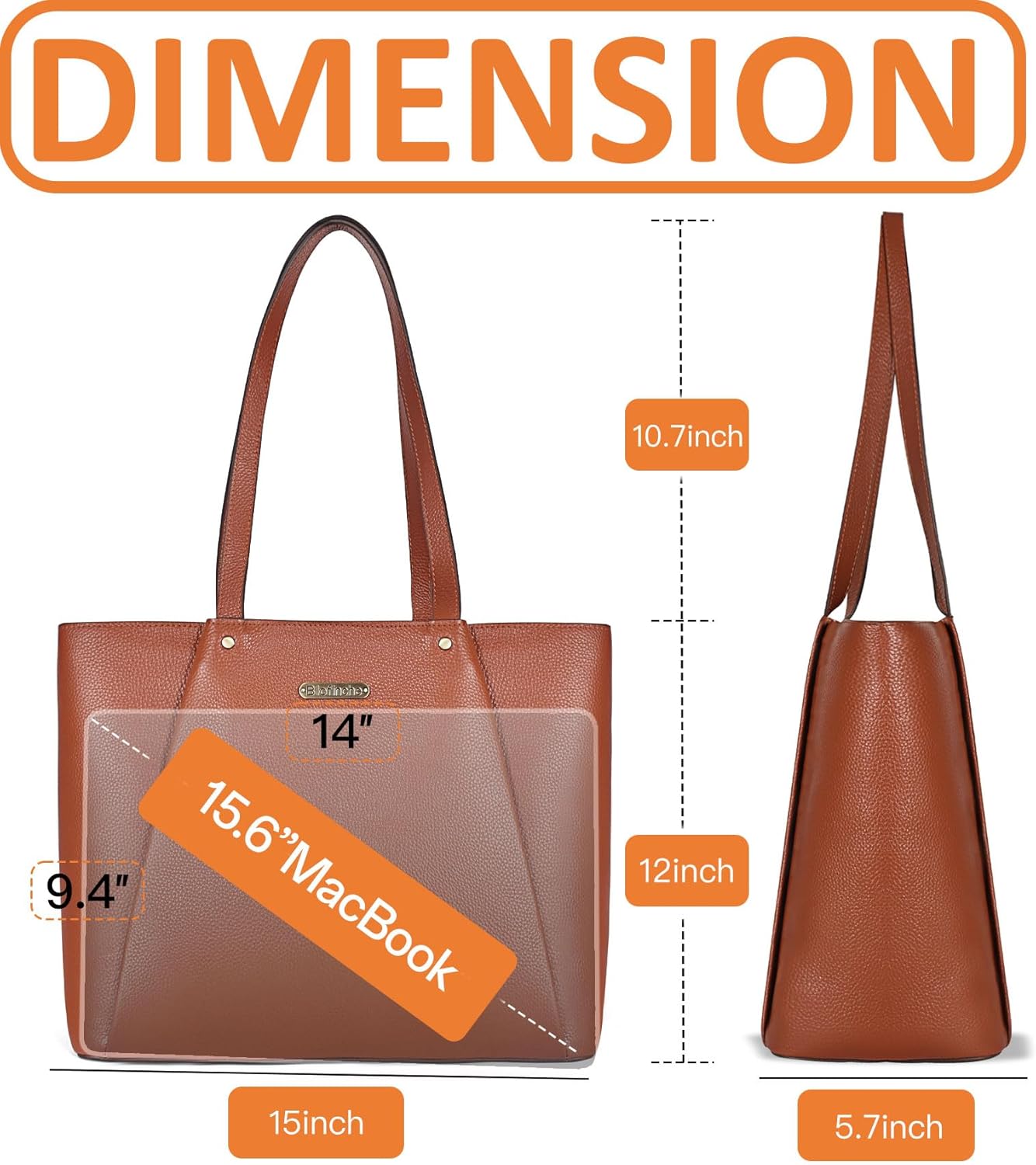 Blofinche Genuine Leather Tote Bag for Women,15.6 Inch Laptop Bag, Large Work Purse for Office Travel Commuter - Image 5