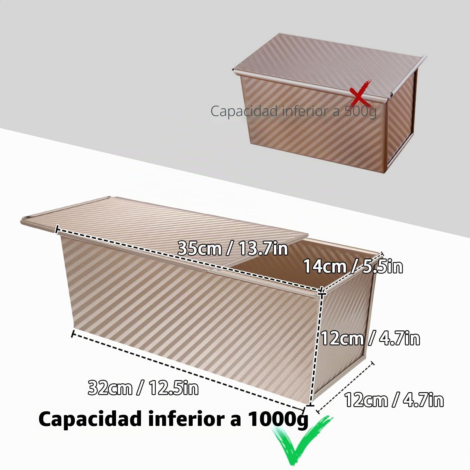 1000g Molde con Tapa para Pan de Molde y Tostadas 35x14x12cm Molde con Tapa en Aluminio Rectangular Pastel Antiadherente Molde para Tostadas Pan Hornear Panes Pasteles