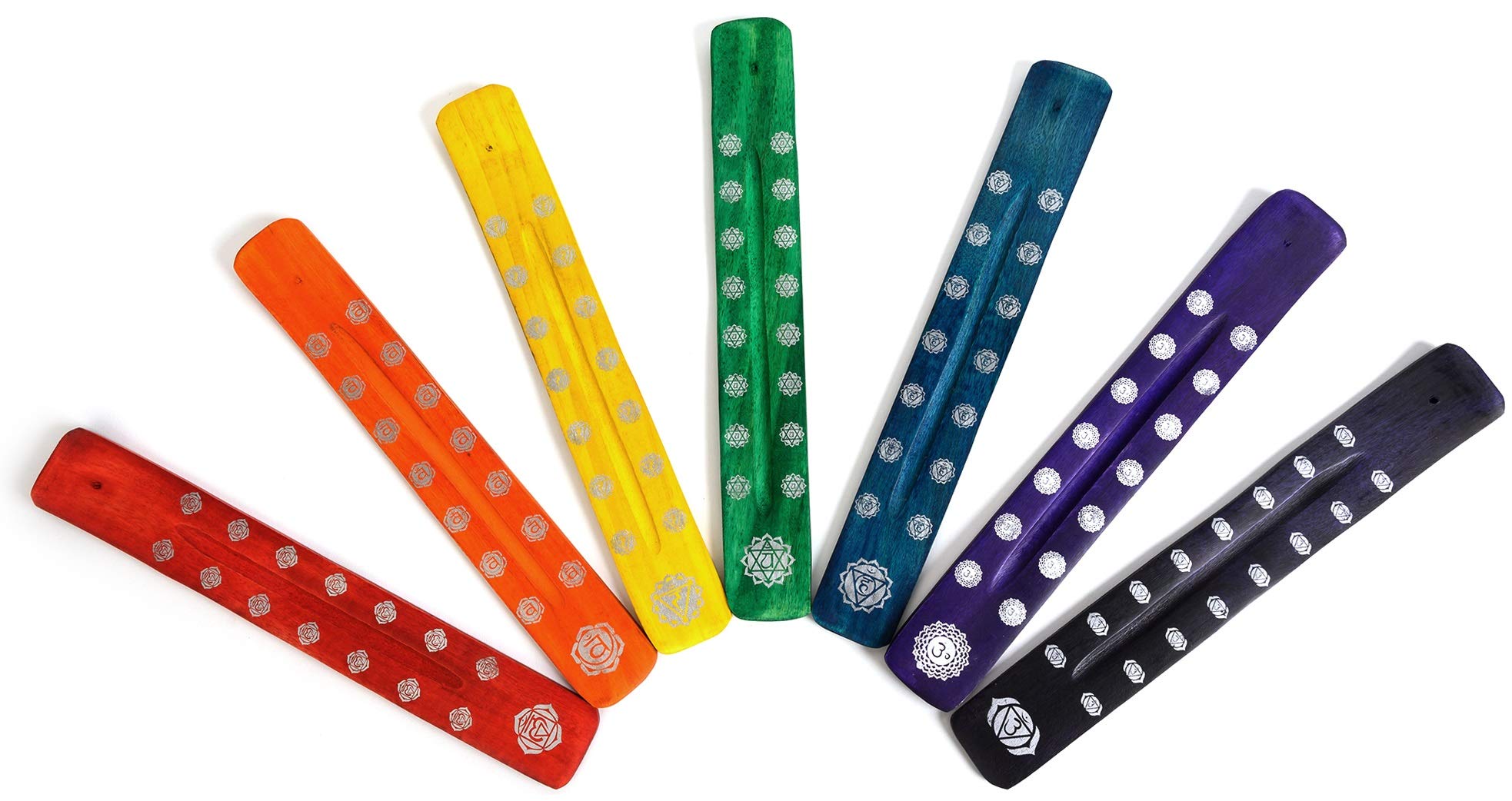 Incense Garden Pack of 7 Stick Incense Holders - 10 inches - Colorful Chakra - Ash Catcher