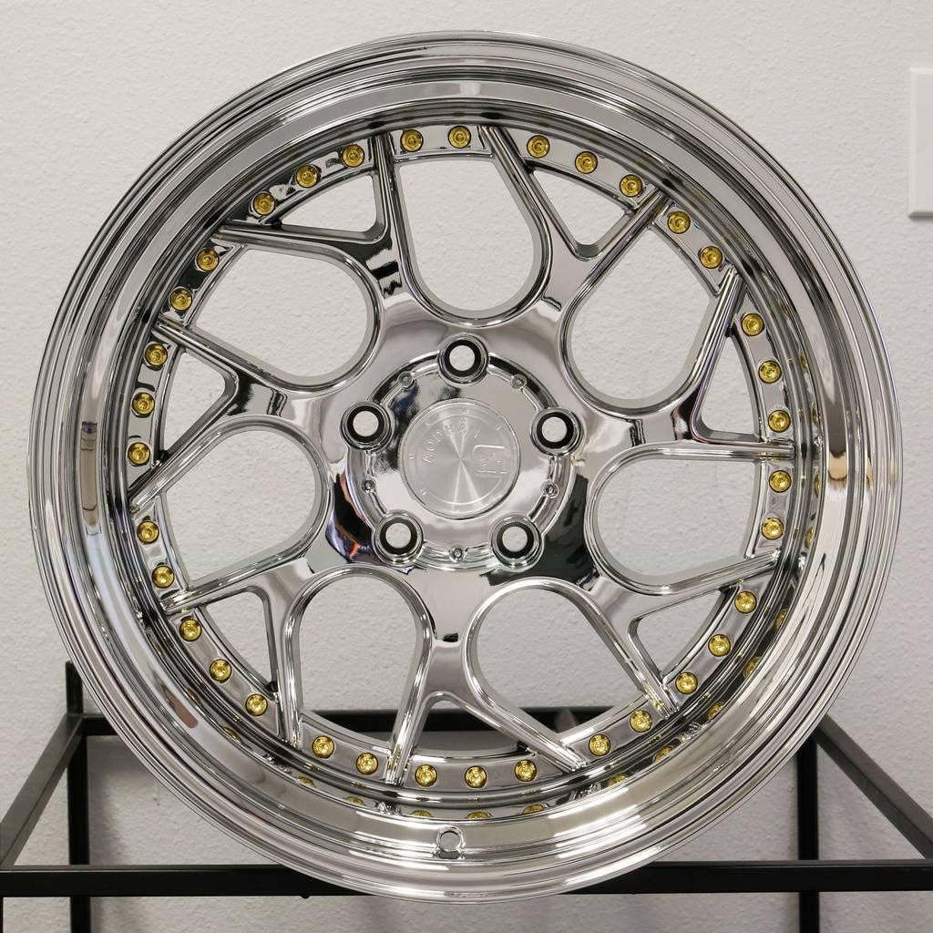 AodHan Wheels Rim DS-01 19x9.5 5x114.3 73.1CB +22 Vacuum Chrome w/ Gold Rivets