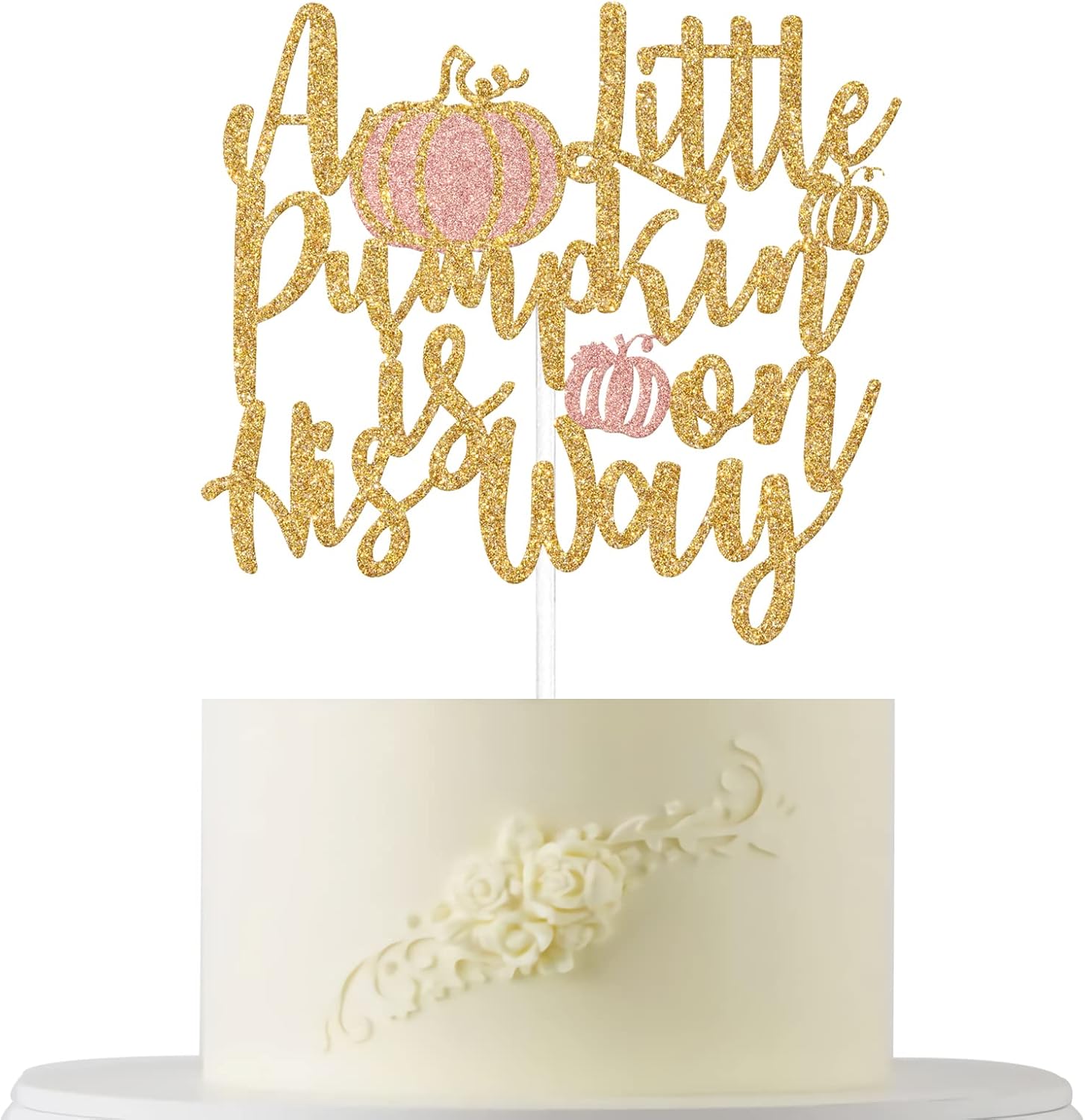 Gold Glitter Little Pumpkin Cake Topper - Fall Baby Shower & Thanksgiving Decor