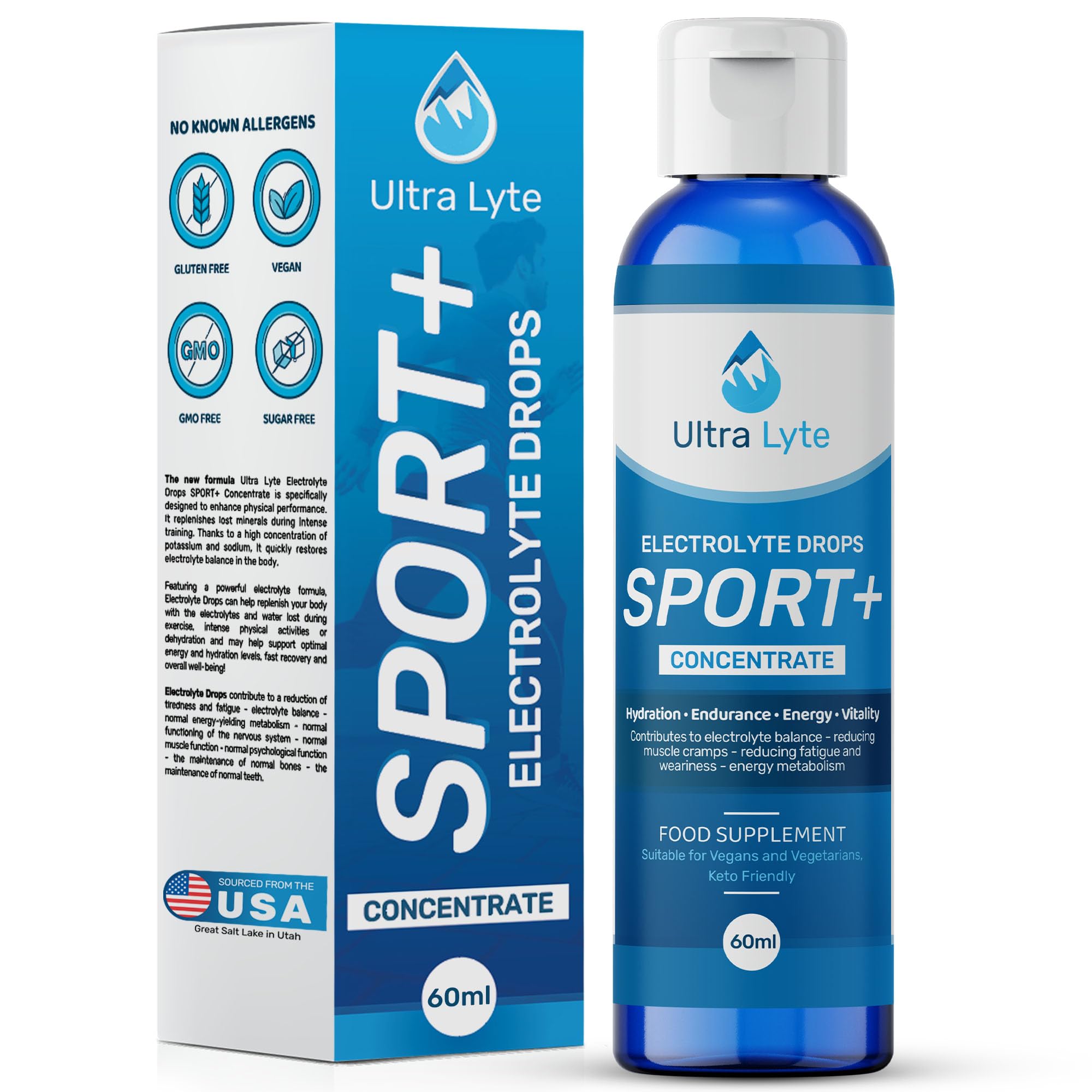 Ultra Lyte Electrolytes Drops Sport + Keto-Friendly Liquid Trace Minerals for Hydration & Fasting - Zero Calorie, Sugar-Free - Rich in Potassium, Magnesium, Sodium (60ml (Pack of 1))