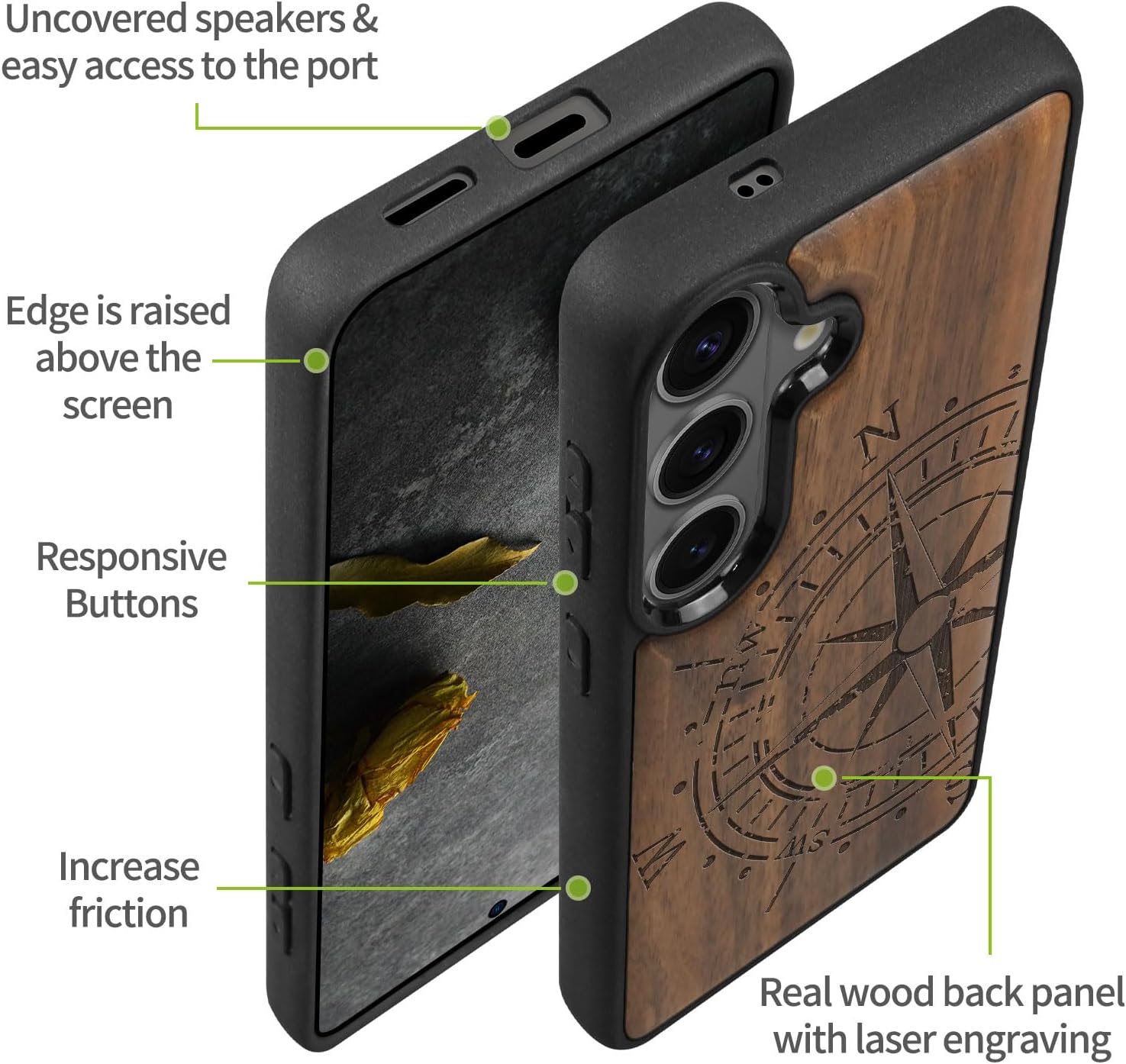 Carveit Magnetic Wooden Case for Galaxy S26+ Samsung S26 Plus Case, TPU Shockproof Cover & Wood Engraved, Compatible with MagSafe Wireless Chargers (The Incomplete Compass) Walnut