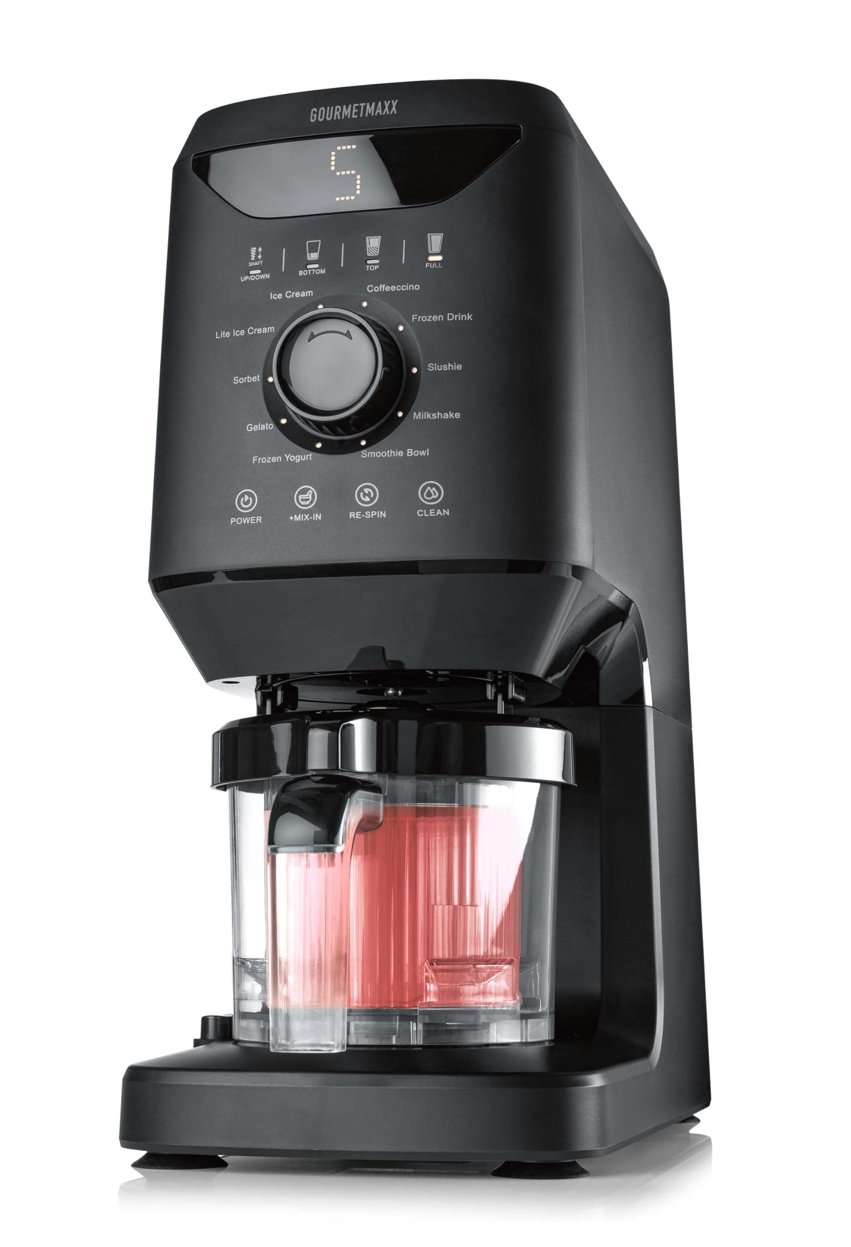 GOURMETmaxx SmoothUp maszyna do lodów 800 W | maszyna do lodów z 10 programami z funkcją mix-in | maszyna do lodów – samodzielne robienie lodów i lodów | wyświetlacz LED – 2 kubki w zestawie