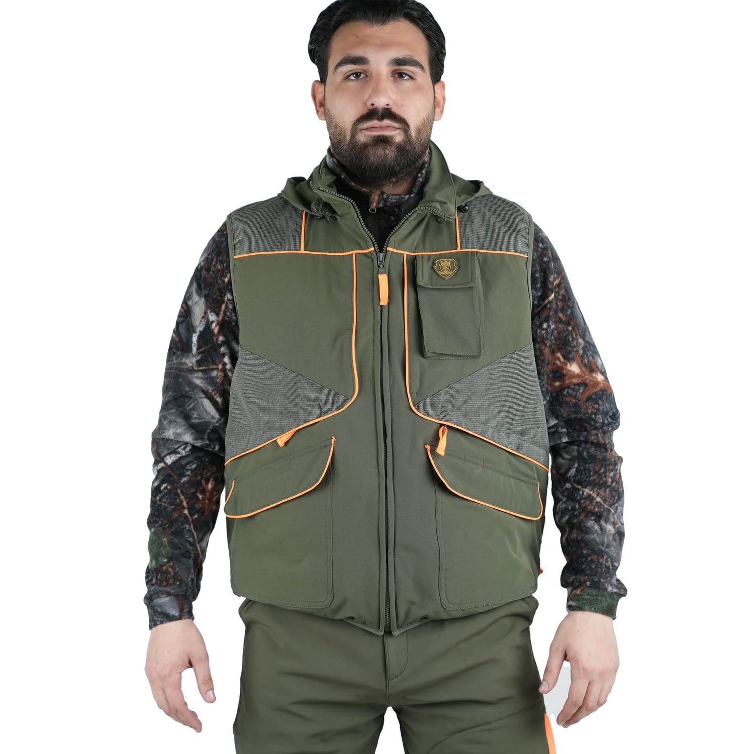 fratelliditalia.org Gilet smanicato arancio verde elasticizzato antispino e antistrappo con la presenza di carniere caccia