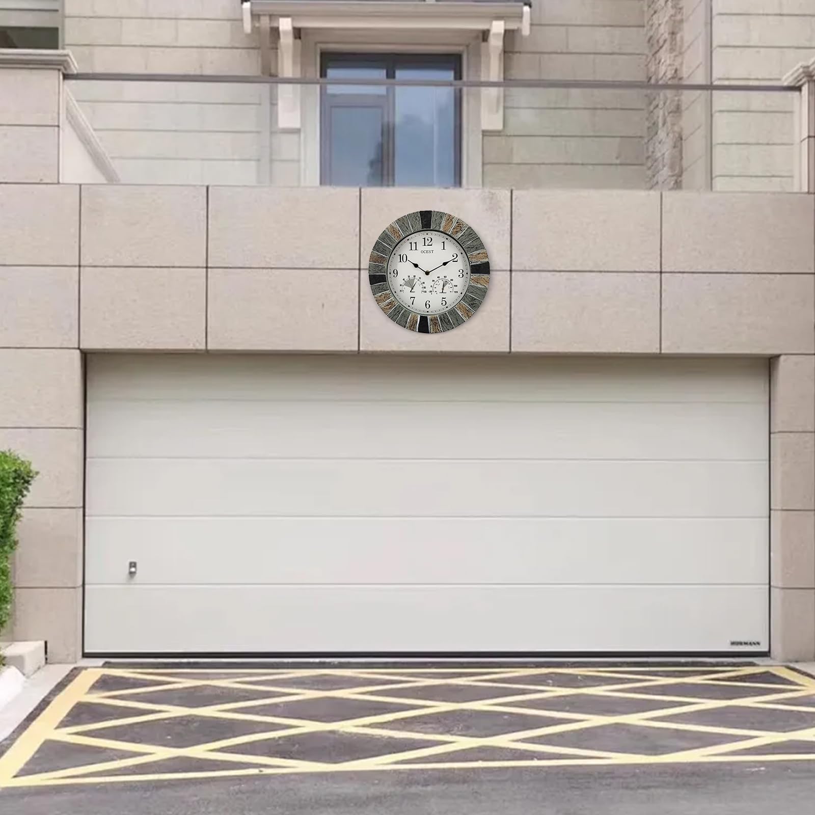 OCEST Relojes de jardín Resistentes al Agua al Aire Libre, Reloj de Pared Grande de Resina de 13 Pulgadas con termómetro e higrómetro, Funciona con Pilas, Relojes Decorativos Que no Hacen tictac para