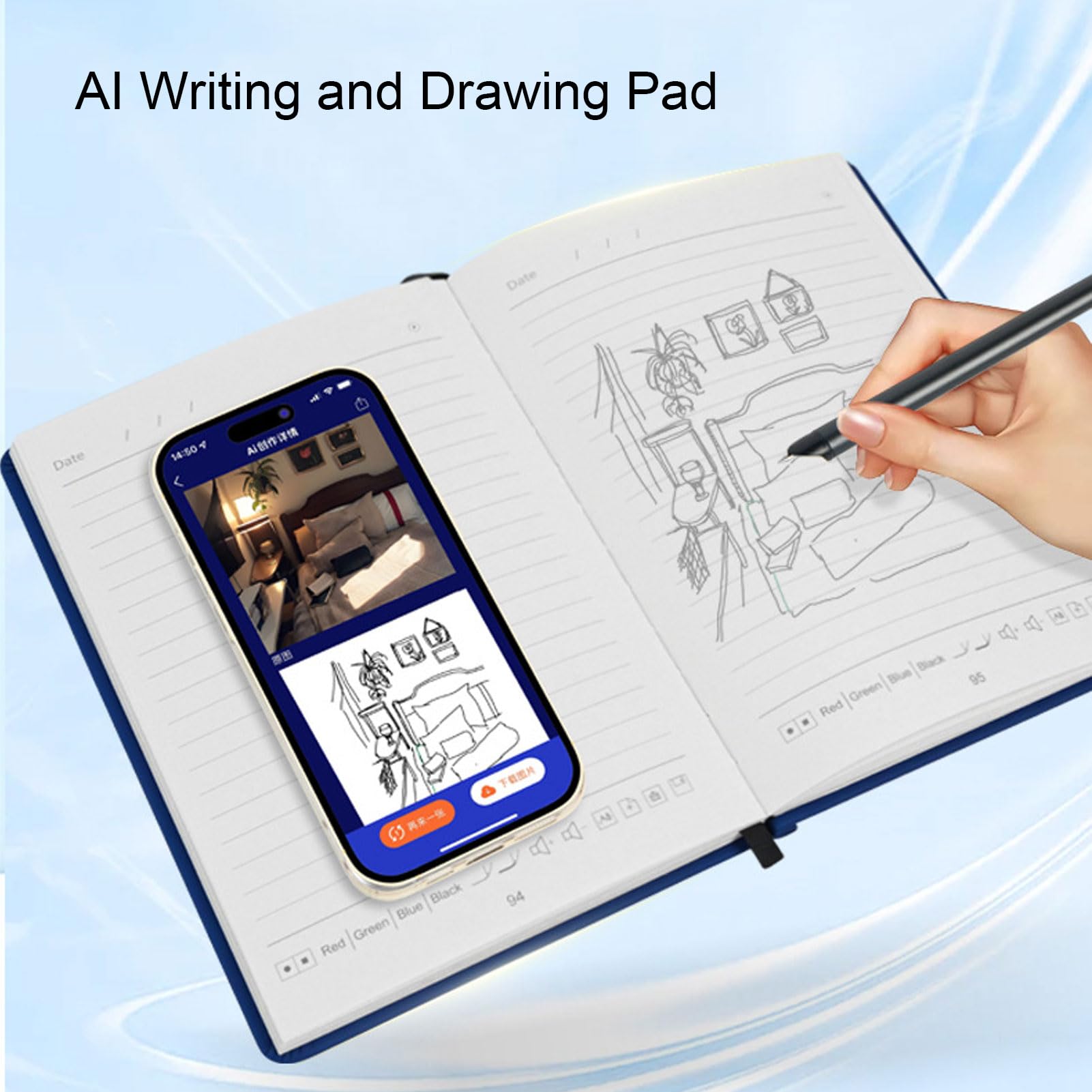 Jectse 3 In 1 Digitales Notizbuch mit Synchronisationspen, Elektronischem Schreibblock mit OCR Digitaler Stift für Studenten, Designer, Kreativ, Geschäftsmann, Rekordnotizen (Blue)