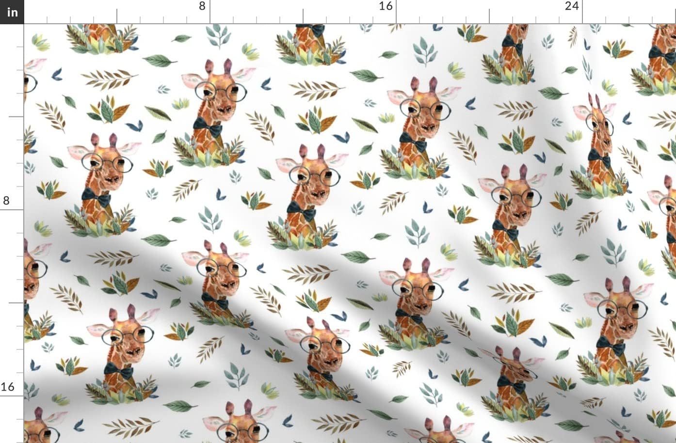 Spoonflower Fabric - Boy Giraffe Free Leaves Flowers Floral Woodland Animals Jungle Fashion Printed on Organic Cotton Sateen Fabric by The Yard - Sewing Quilting Apparel Home Decor
