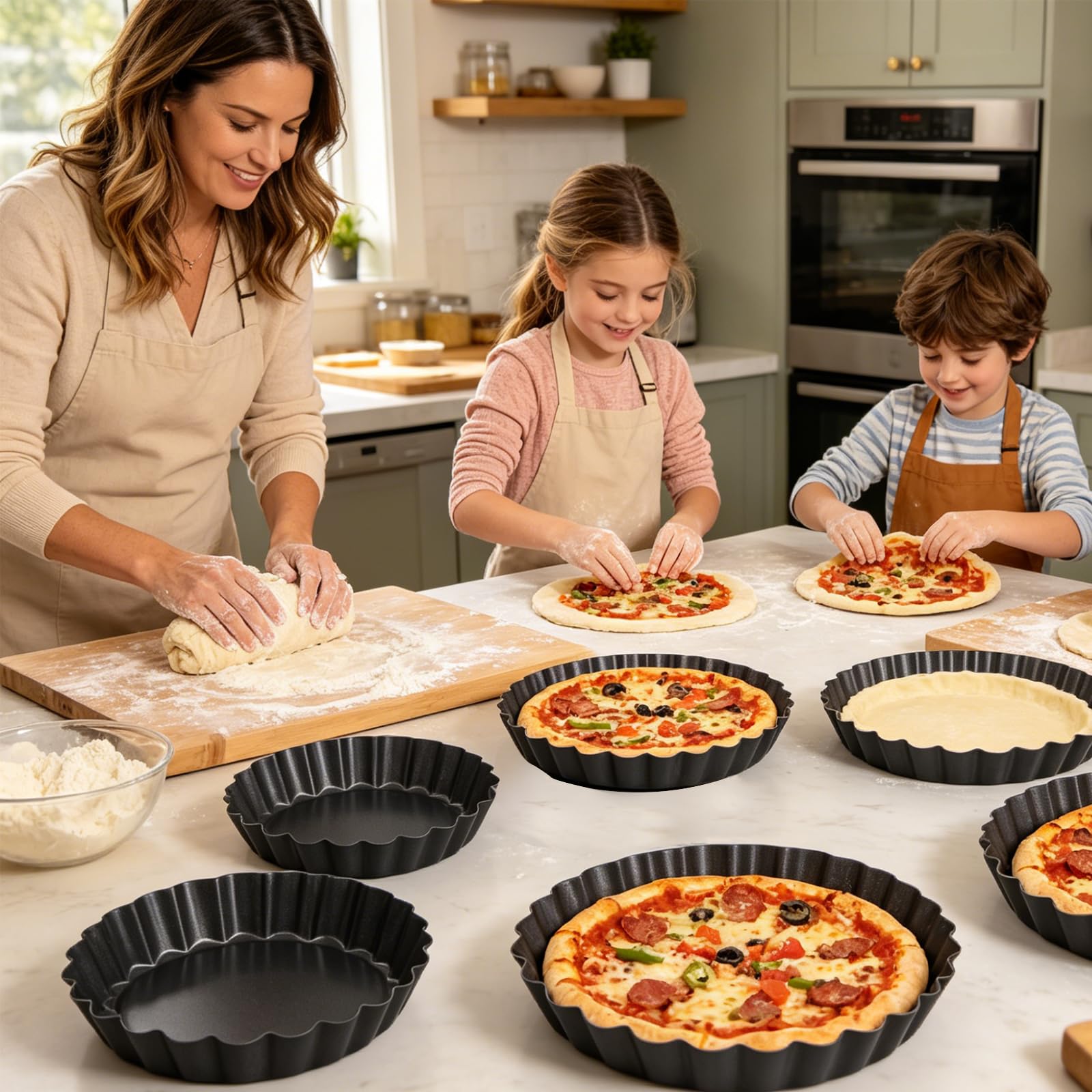 12 Pezzi 12 cm Stampo Crostata Con Fondo Removibile,Rivestimento Antiaderente Piccolo Teglia Crostata Fondo Removibile, Set Rotondo Stampo Per Crostata Per Torte, Muffin(4.7 Pollici-Nero)