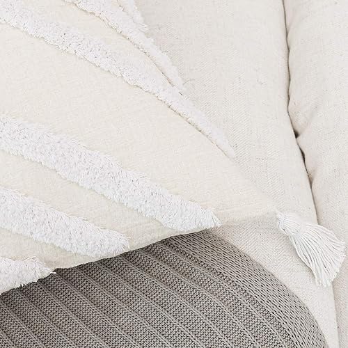 Miniatura 5 de PLWORLD Funda de cojín lumbar bohemia blanca de 12 x 20 pulgadas con borlas, tela de felpilla geométrica copetuda color crema, funda de cojín