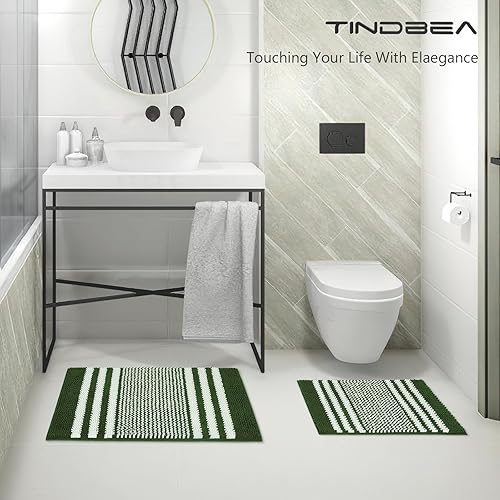 Miniatura 6 de Tindbea Bathroom Rugs Set 2 Piece, Extra Soft and Absorbent Fluffy Striped Chenille Bath Mat Rug Set, Non Slip Bathroom Floor Mat, Machine Washable