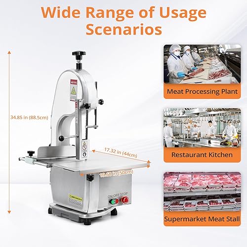 Miniatura 7 de Towallmark Sierra de carne para carnicería, máquina de sierra de hueso de 750 W, grosor de corte de 0.39  6.7 pulgadas con 6 hojas de sierra, sierra