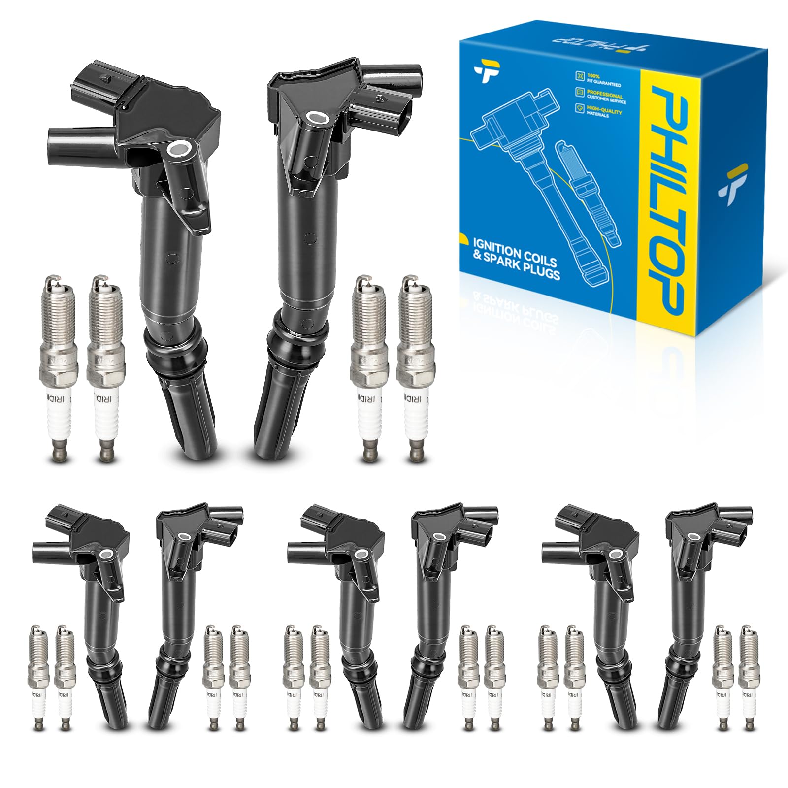 PHILTOP Ignition Coil UF631 &amp; Iridium Spark Plugs Fit for F-250 Super Duty