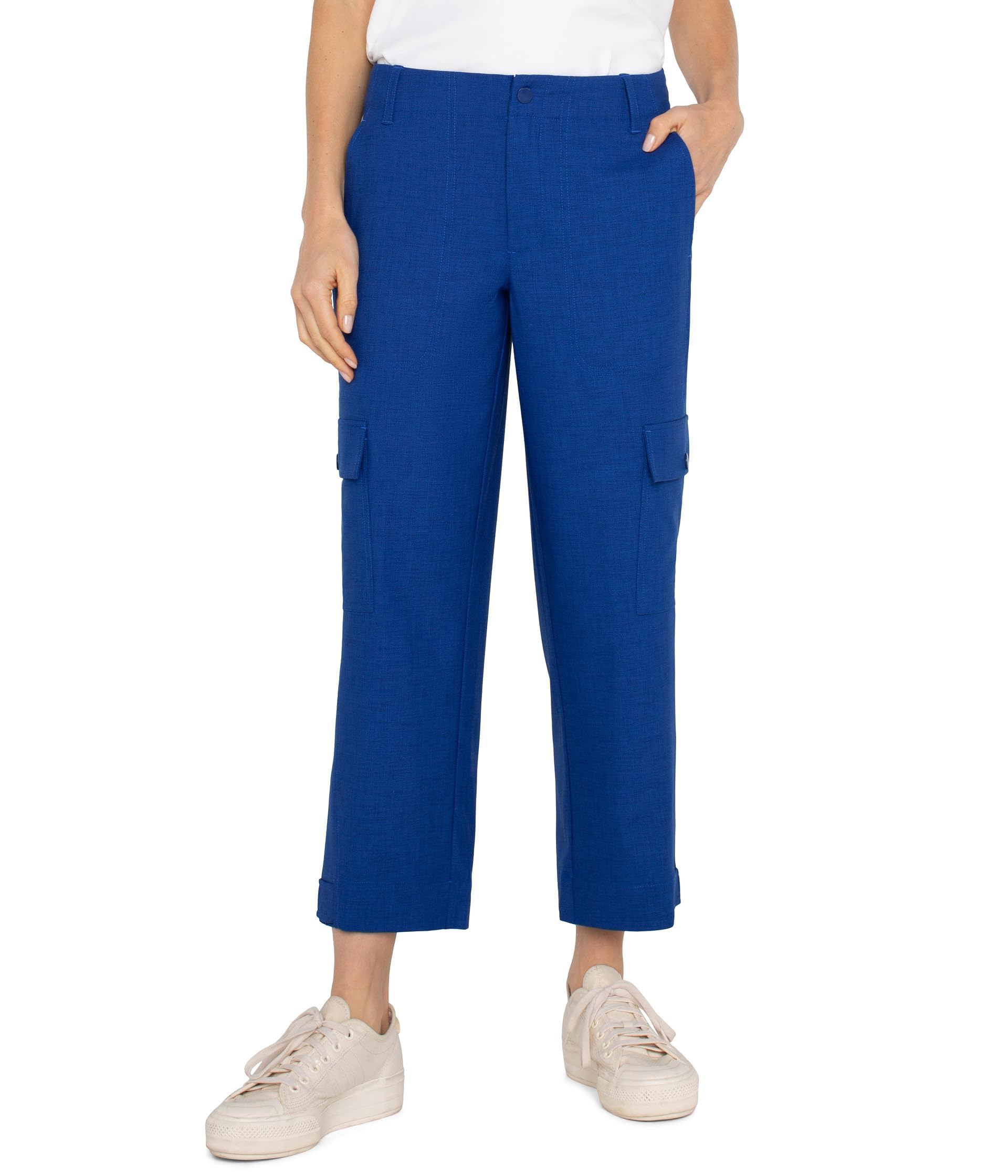 Liverpool Womens Cargo Mid-Rise Crop with Tab Hem Textured Stetch Woven