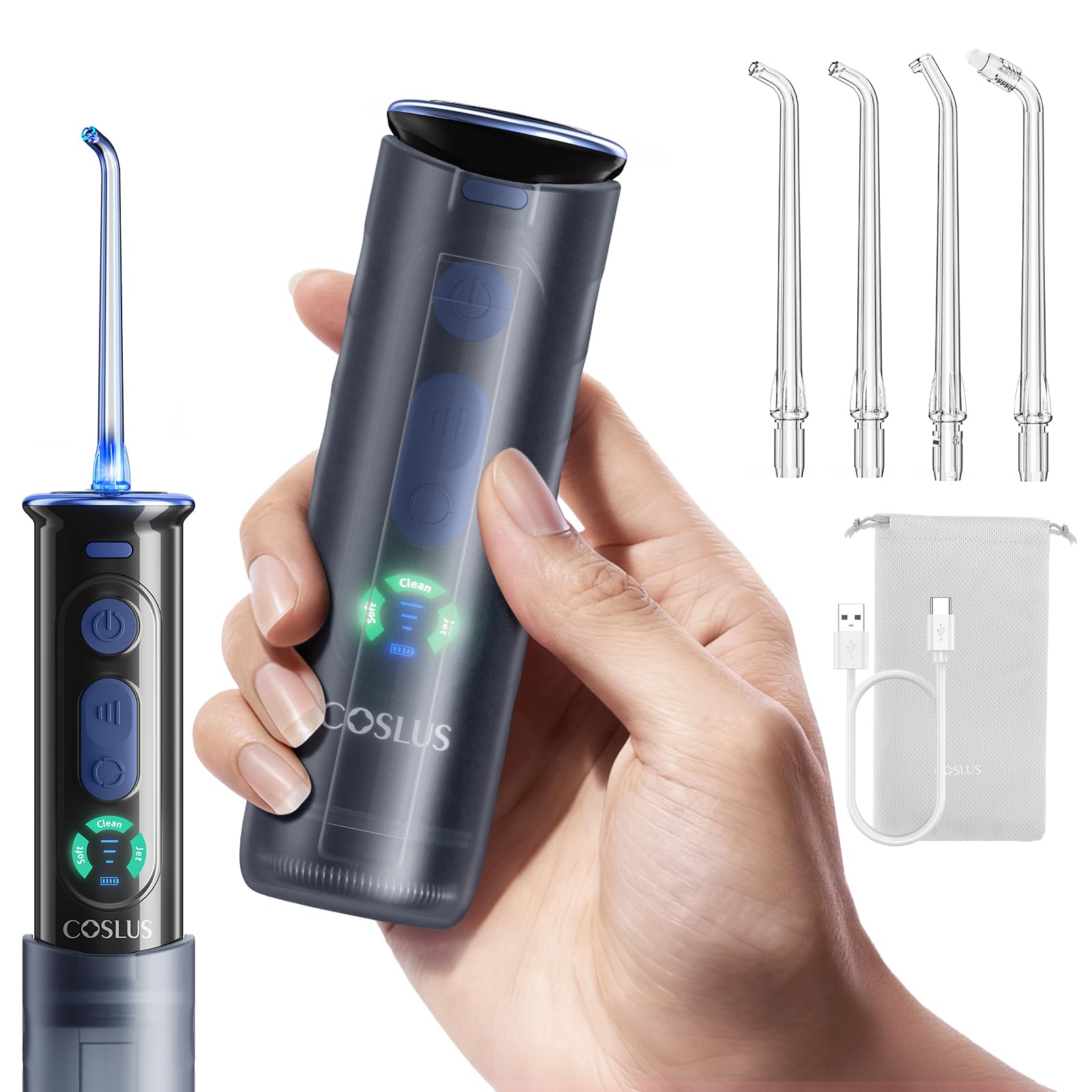COSLUS T50 - Irrigatore orale senza fili Trragba elettrico, per irrigatore orale retrattile, contenitore integrato per gli appassionati di salute orale, pulizia giornaliera profonda (nero)