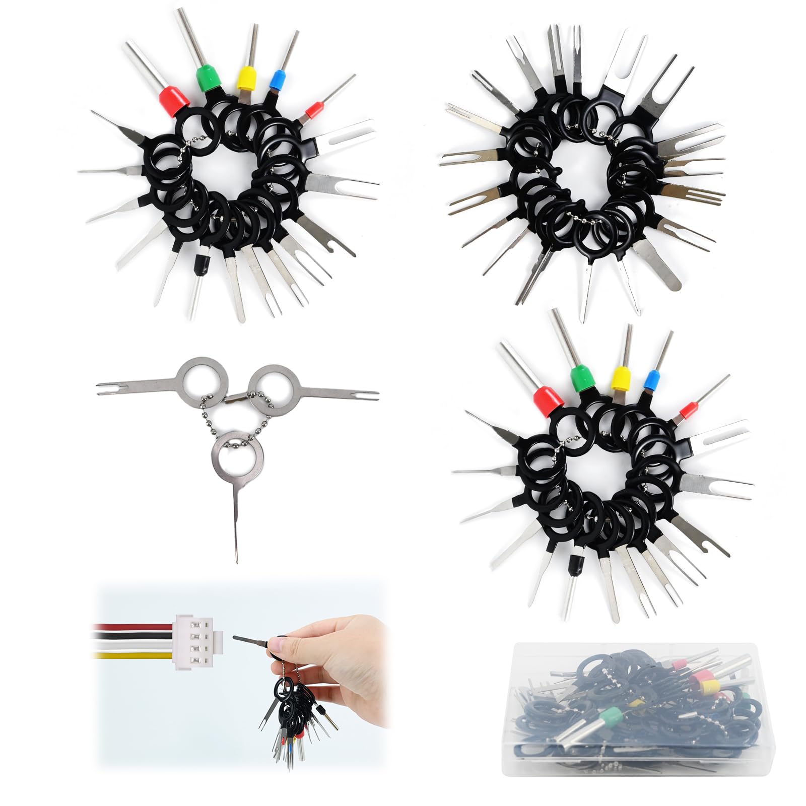 59 Pcs Terminal Removal Tool Kit： Universal Stainless Steel Pin Extractor Depinning Tool, Electrical Connector Pin Remover Set for Car Motorcycle Household Appliances Electronics