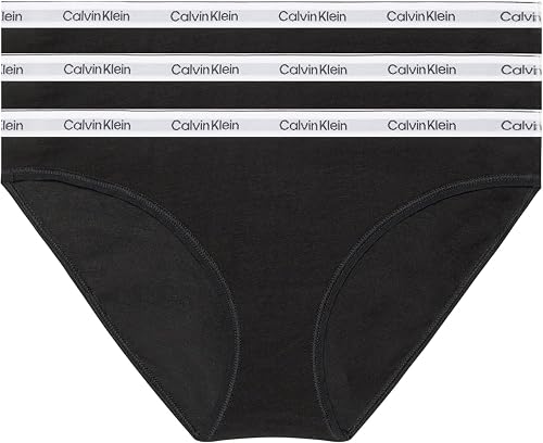Calvin Klein Donna Slip Taglio Bikini Confezione da 3 Cotone Elasticizzato, Nero (Black/Black/Black), S