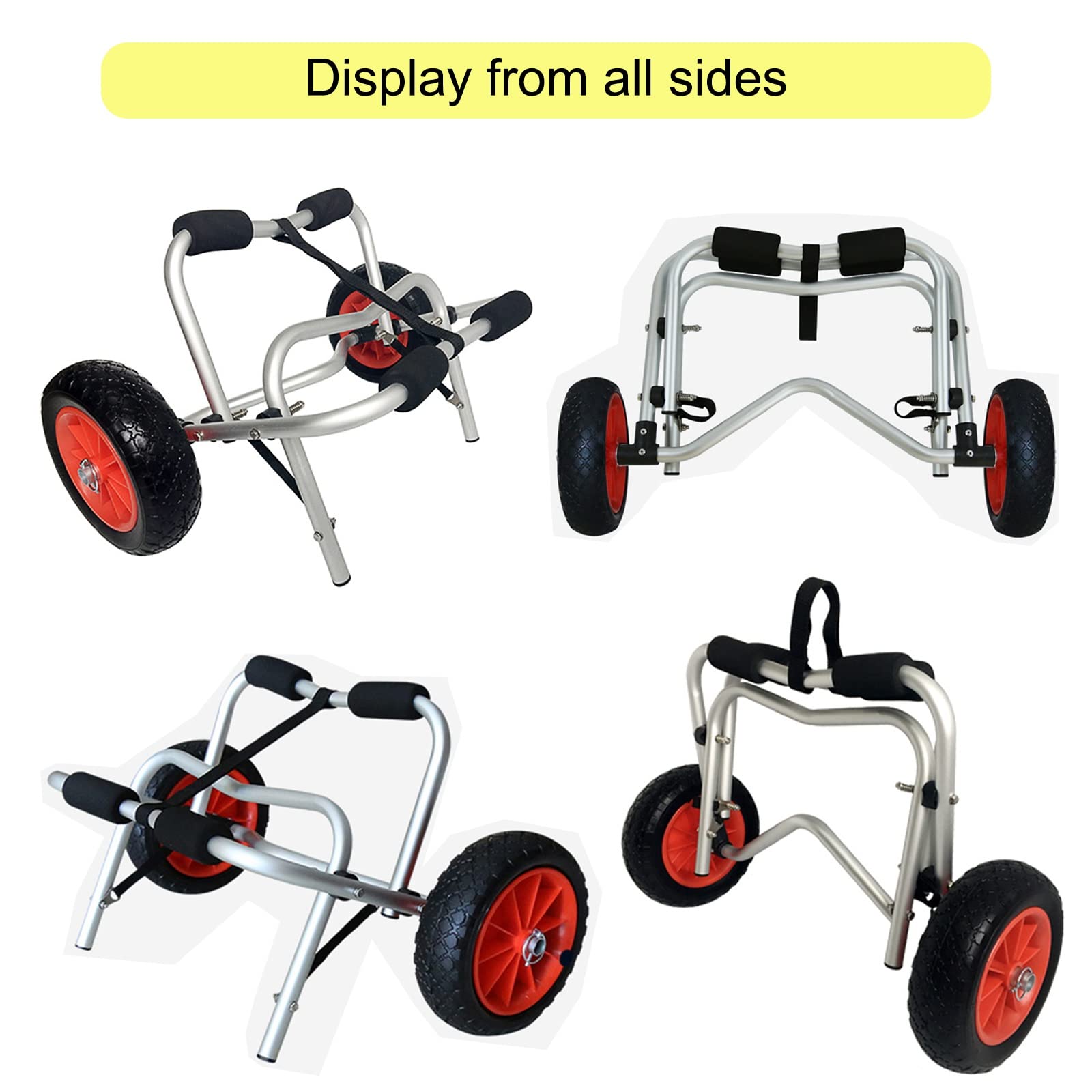 Carrello portatile per canoa, carrello pieghevole per kayak, capacità di carico 50 kg, ruote airless per tutti i terreni da 9,8 pollici, carrello portante a due ruote per accessori per barche canoa