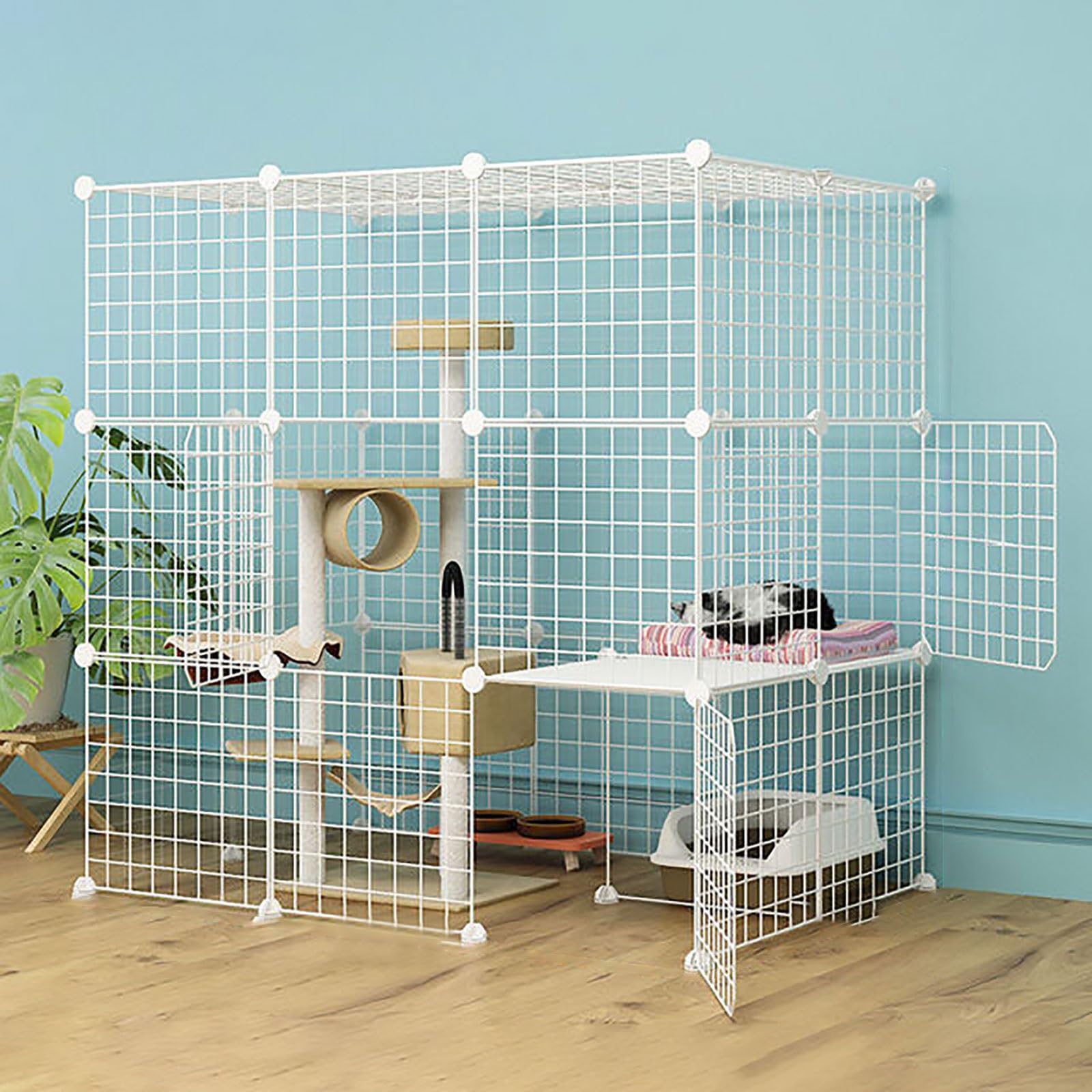 asdchZen Cat Cages Indoor,Large Diy Cat Enclosure Cat Playpen Detachable Metal Small Animal Cage With Hammock/Litter Tray/Cat Nest/Cat Bowl,For Small Pet Cat