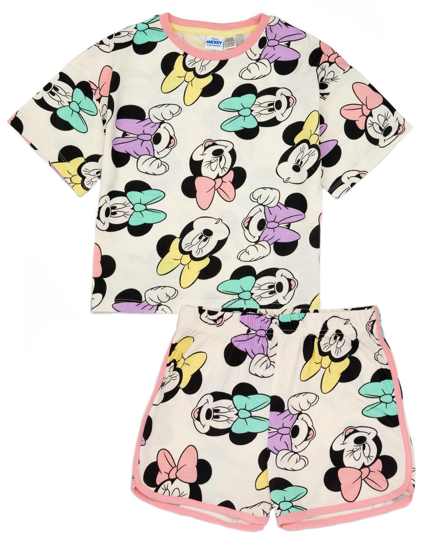 DisneyMinnie Mouse Girls Pyjama Set | Kids Minnie Mouse T-Shirt and Shorts PJs | Playful All-Over Minnie Mouse Design | Official Merchandise | Cosy Loungewear Gift