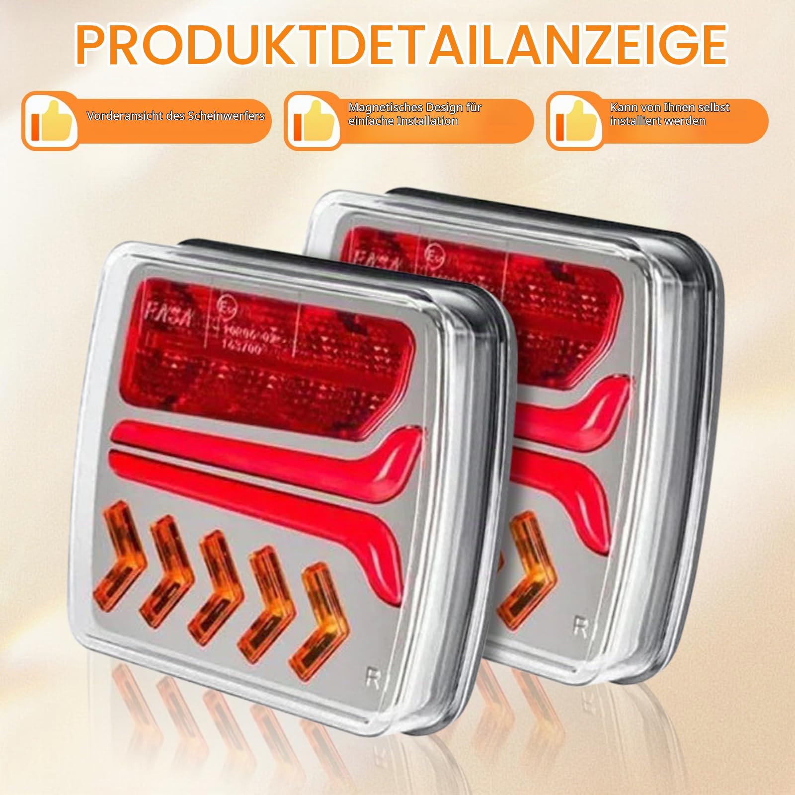 LED Rückleuchten Anhänger Kabellos, 12/24V Magnetische Funk Rücklicht Set | mit Bremslicht, Blinker, Positionslicht & Kennzeichenlicht, Wasserdicht IP65 für LKW, Traktor, Wohnwagen