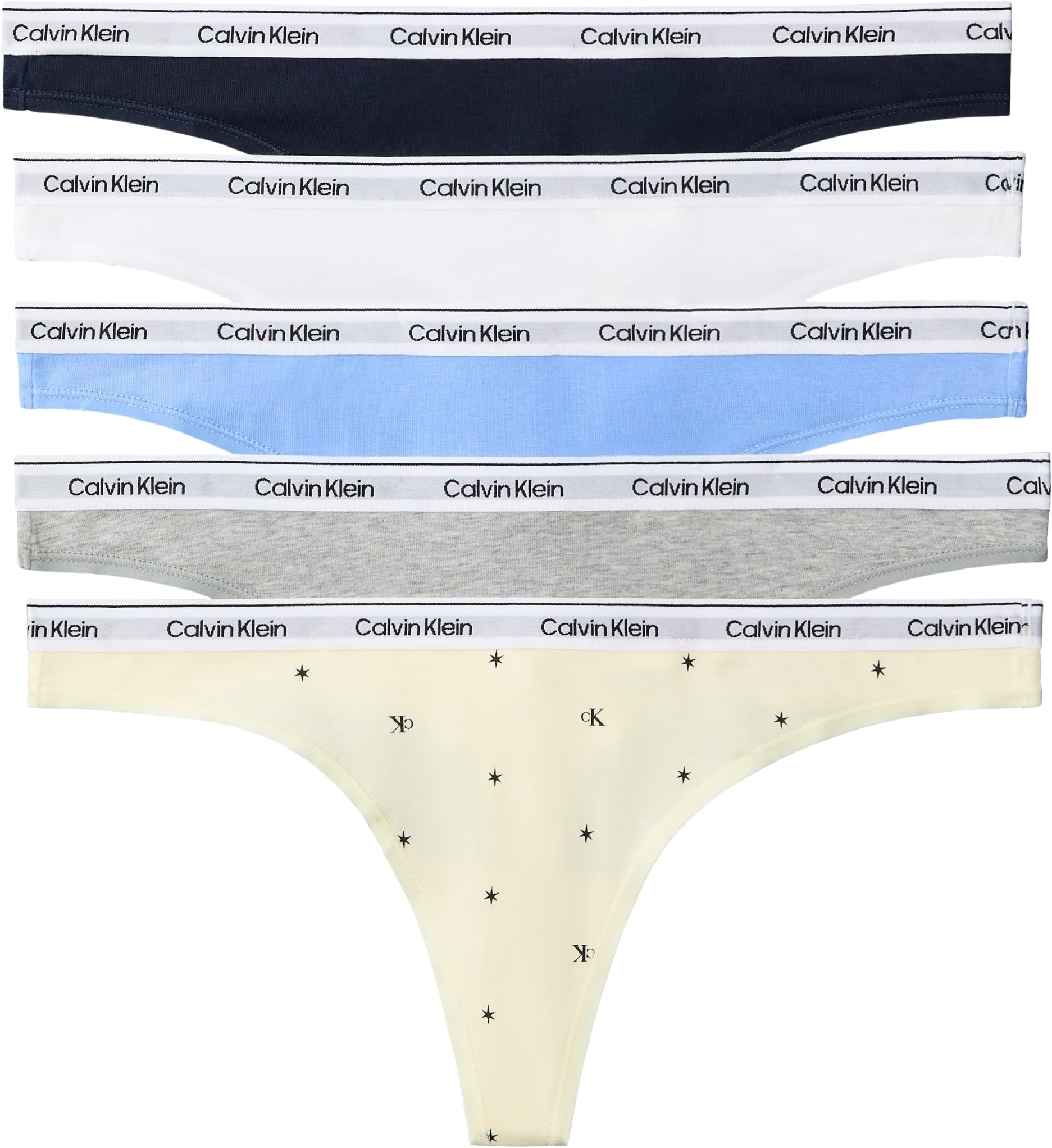 Calvin Klein Women THONG 5 PK GREY (SHORELINE/BLUE DESCENT/GREY HEATH) M
