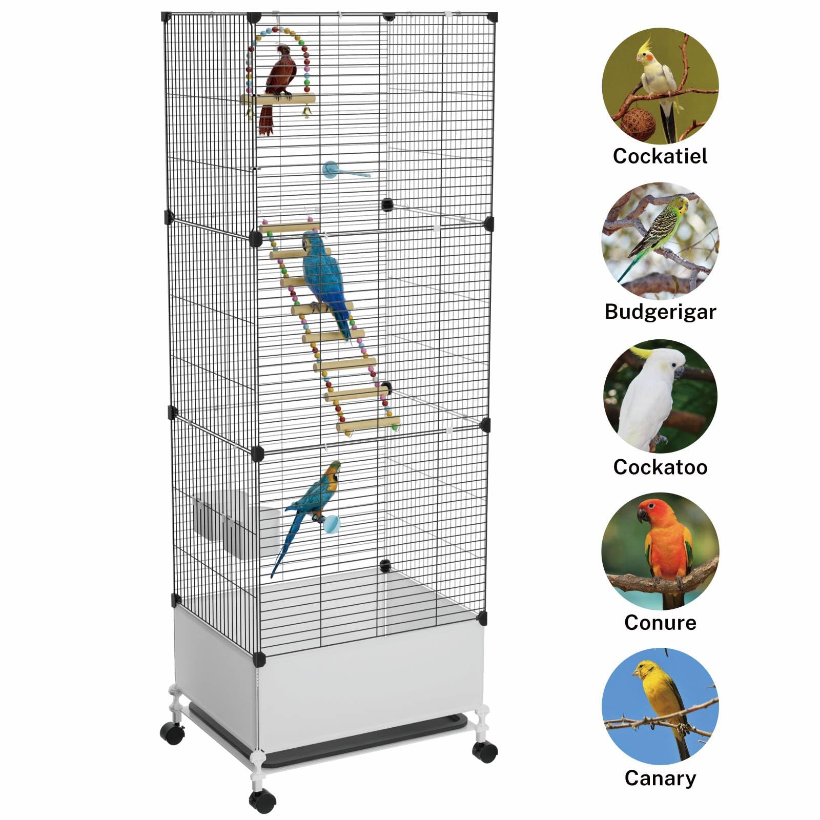 STILLCOVE Extra großer Vogelkäfig, schwarzer Sittichkäfig mit Rollständer und Rollen, breiter Vogelkäfig für Papageien, Nymphensittiche, Sittiche, Wellensittiche, Kanarienvögel, Finken, Lovebird