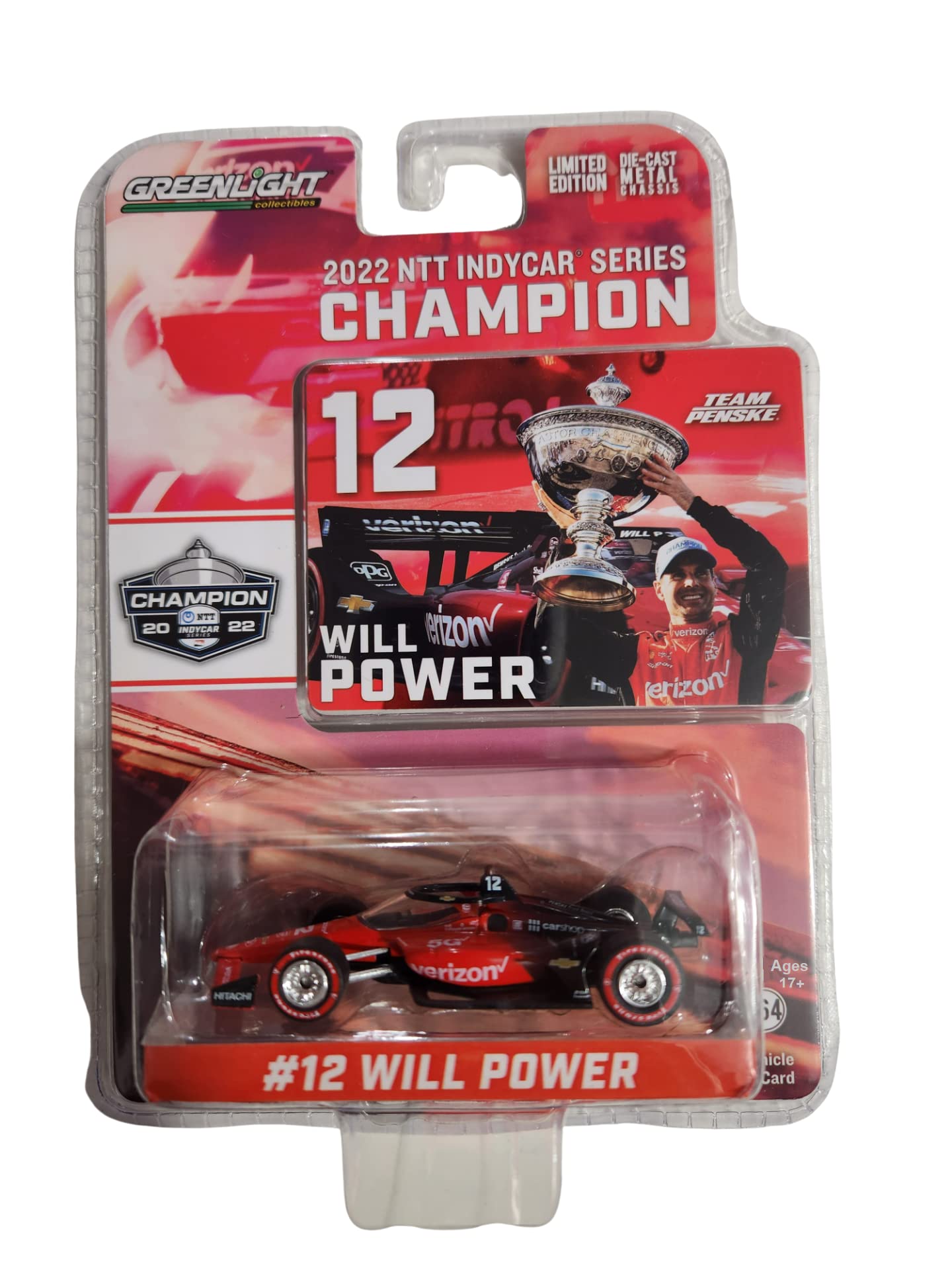 Greenlight 11552 2022 NTT IndyCar Series - #12 Will Power / Team Penske, Verizon 5G 1:64 Scale Series Champion